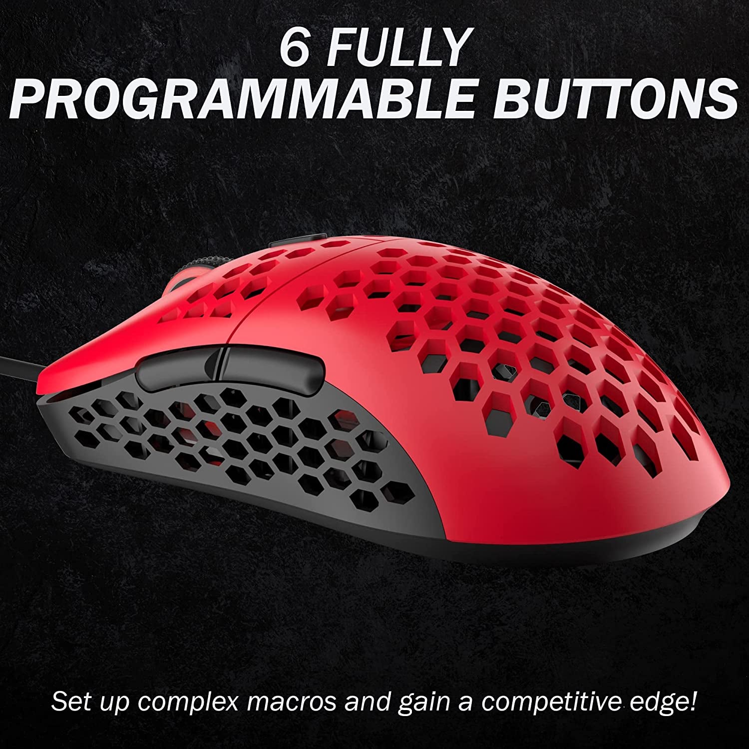 Mira M Ultra Lightweight RGB Gaming Mouse | Honeycomb Shell | 63 Grams | Max 12000 Cpi | USB Wired | 6 Programmable Buttons | On-Board Memory | anti Slip Grips