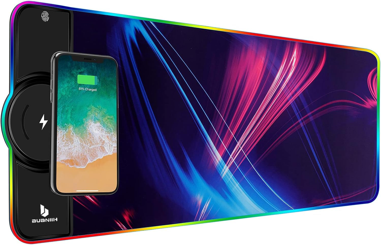 RGB Gaming Mouse Pad with Wireless Charging, 15W Fast Charging, 10 Lighting Modes
