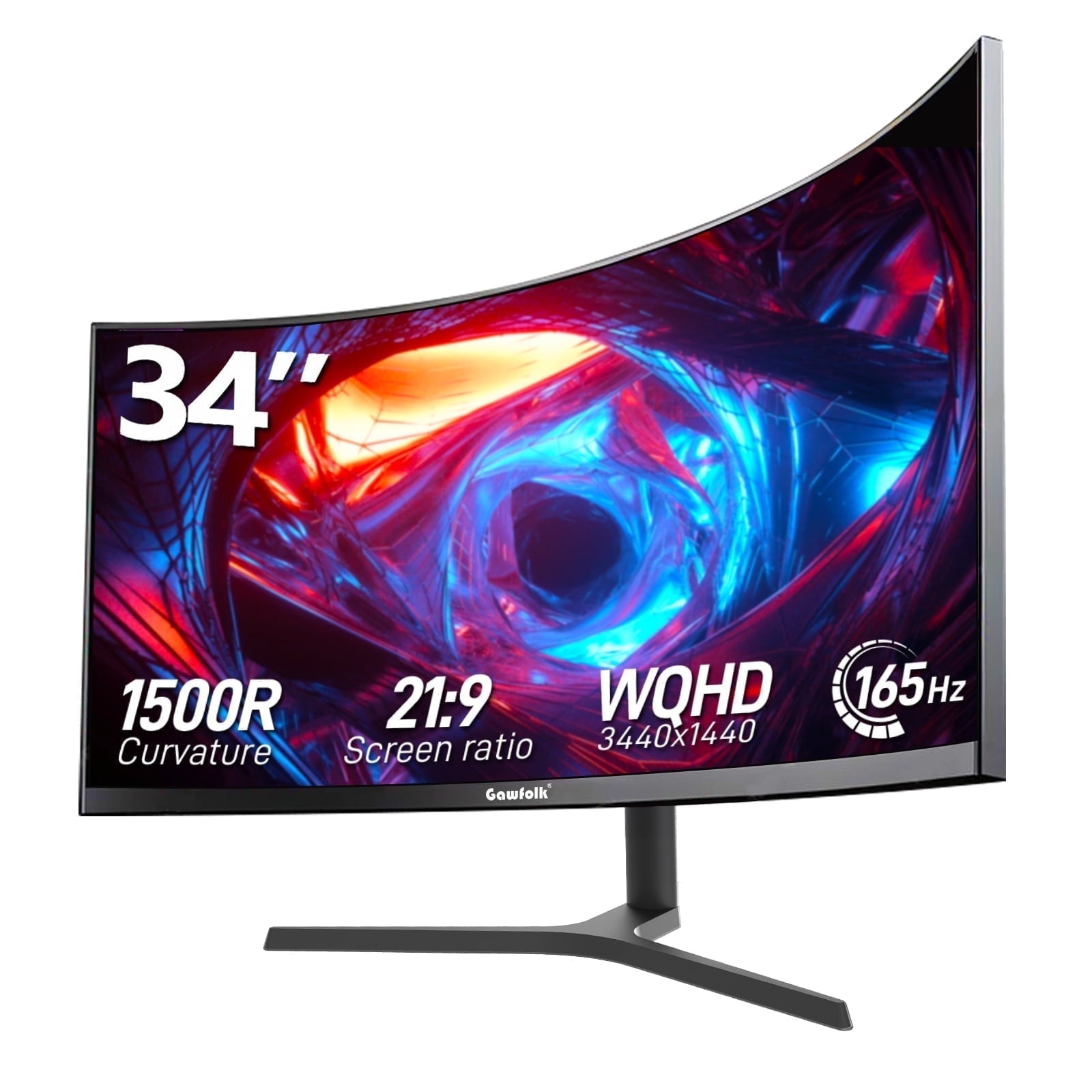 27 or 34 Inch Curved Monitor 100-165Hz, PC White Computer Gaming Monitor FHD 1080-3440P, 1800R, Frameless, Built-In Speakers
