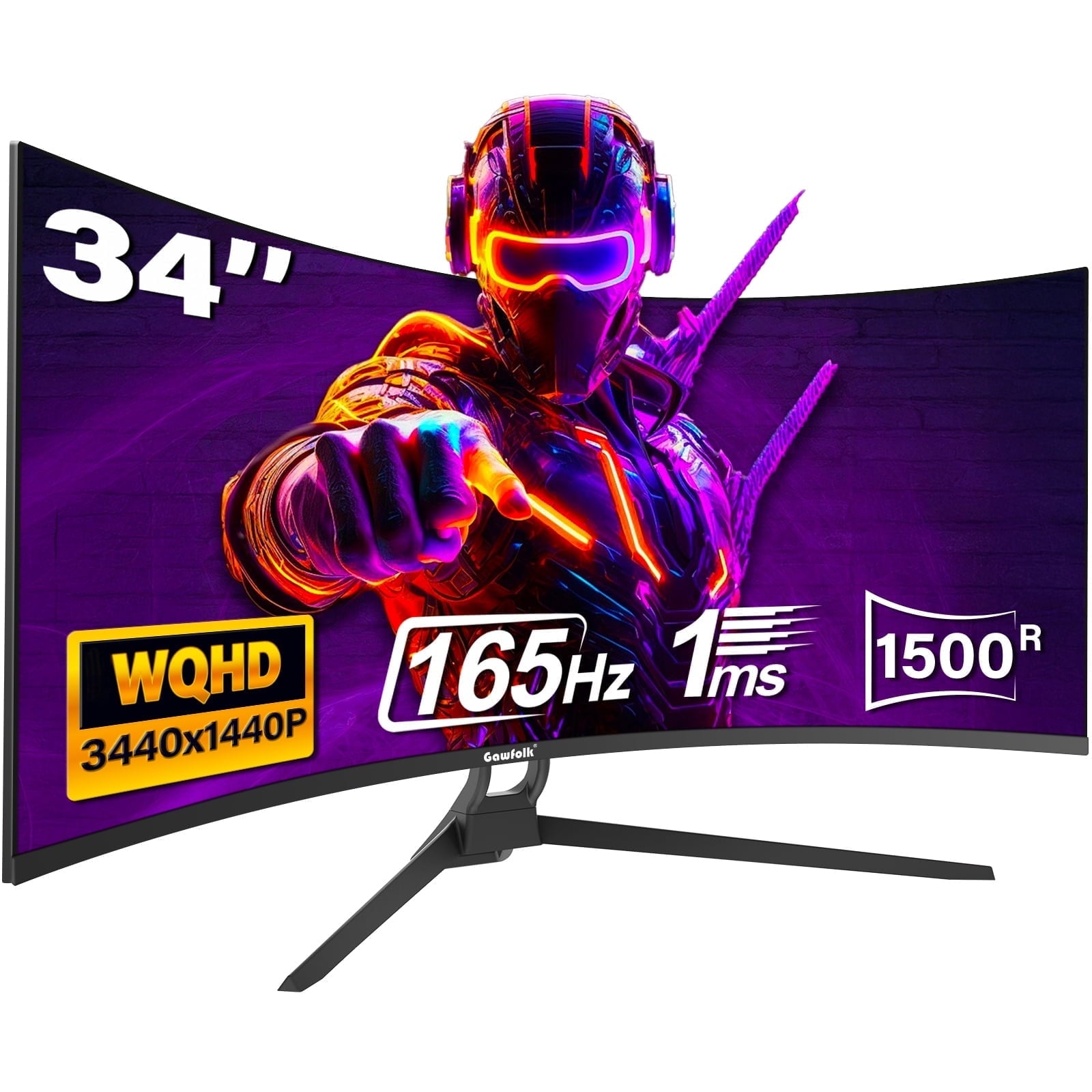 27 or 34 Inch Curved Monitor 100-165Hz, PC White Computer Gaming Monitor FHD 1080-3440P, 1800R, Frameless, Built-In Speakers