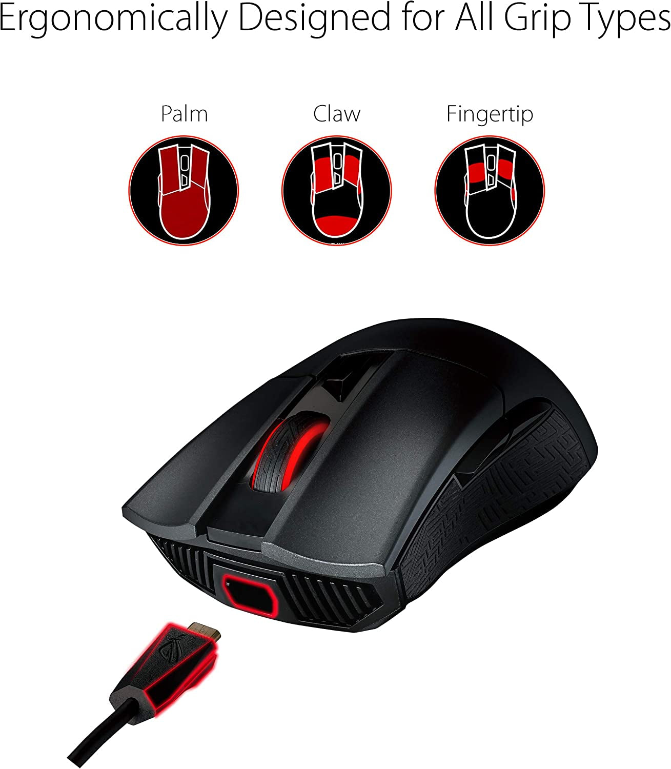 Optical Gaming Mouse for PC - ROG Gladius II | Right-Hand Grip | 12000 DPI Optical Sensor, 400 IPS, Omron Switches | 6 Programmable Buttons | Aura Sync RGB Lighting
