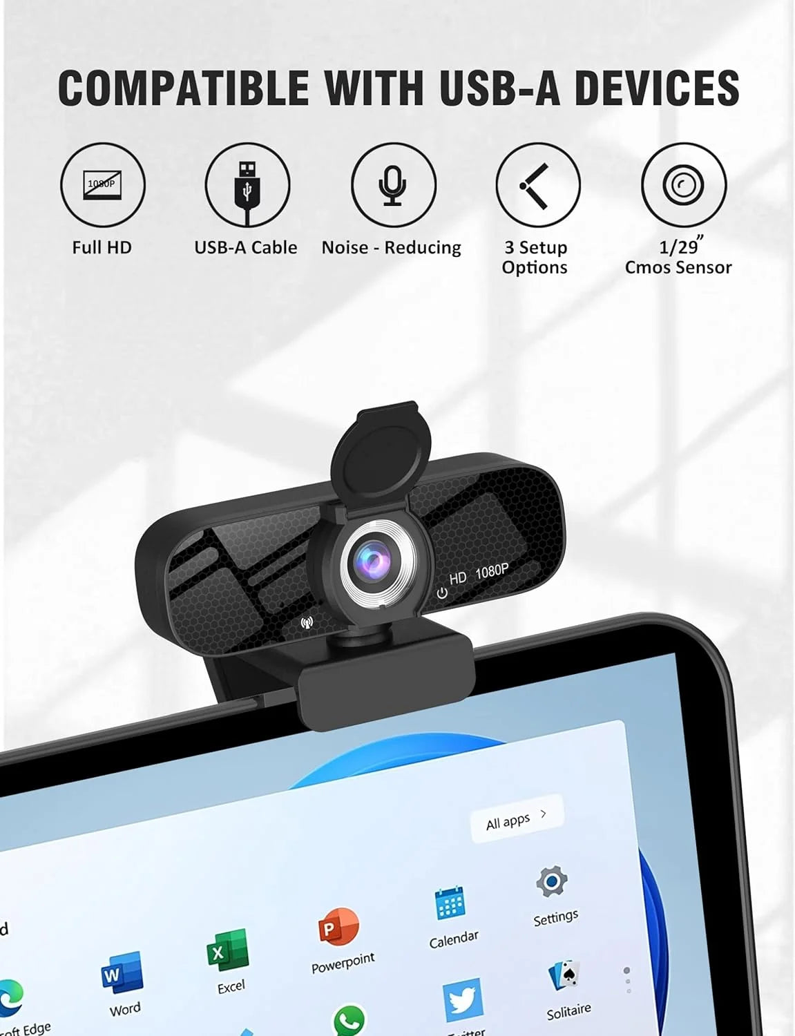 Full HD 1080P Webcam with Privacy Shutter and Tripod, Pro Streaming Web Camera with Microphone
