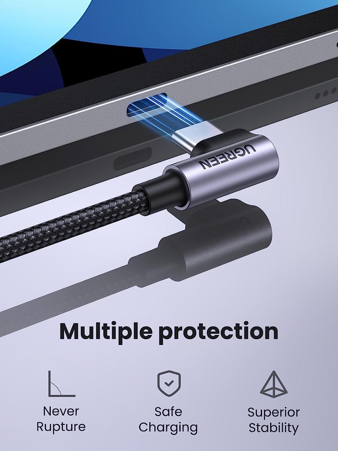 Right Angle USB-C to USB-C Cable – 60W Fast Charge, 90° Type-C for iPhone 16/15, MacBook, iPad Pro/Air, Galaxy S24/S23, Pixel 8/7, Switch