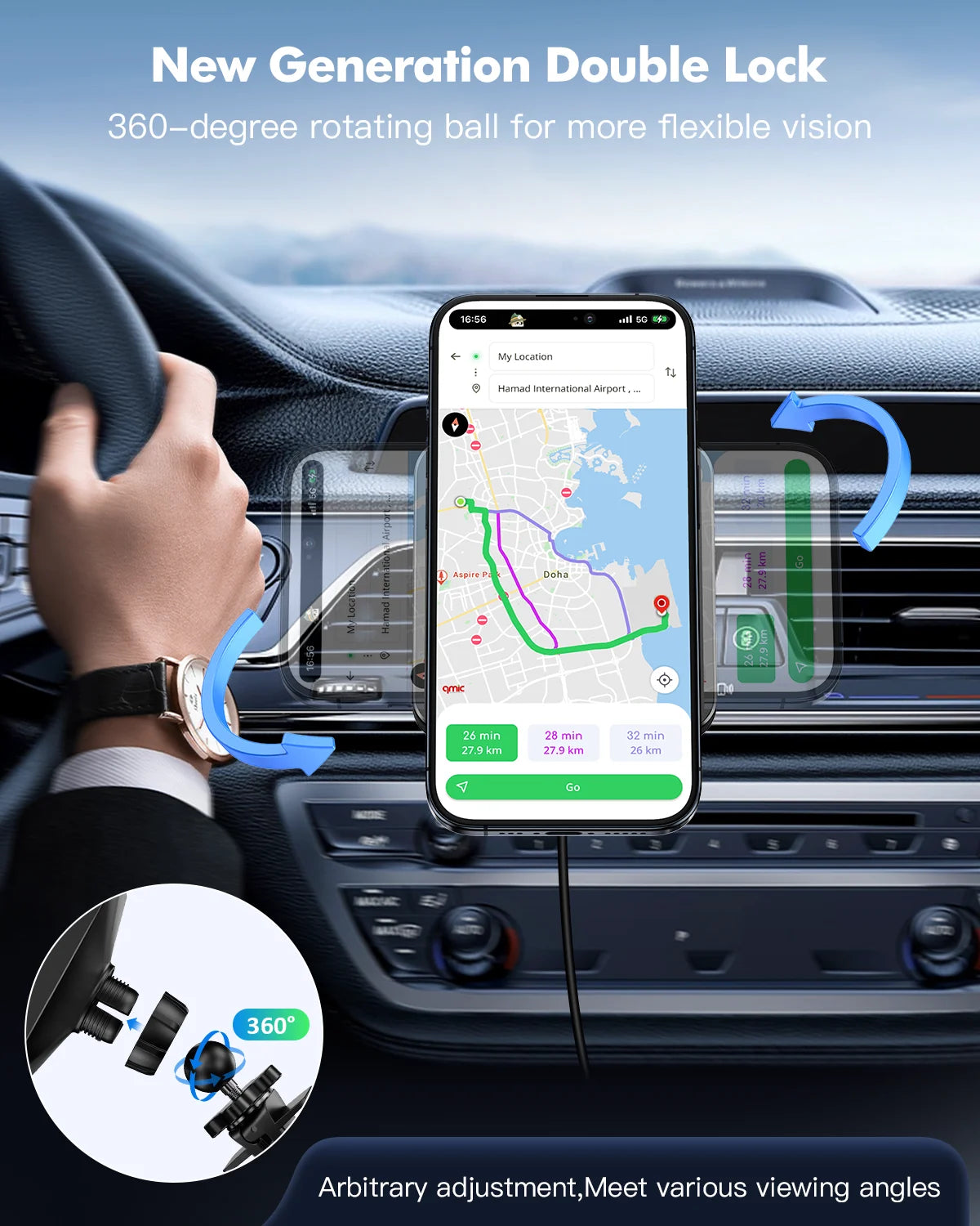 Wireless Charger - Car Mount Fast Charging Air Vent Phone Holder Mount for iPhone 16/15/14/13/12 - Black