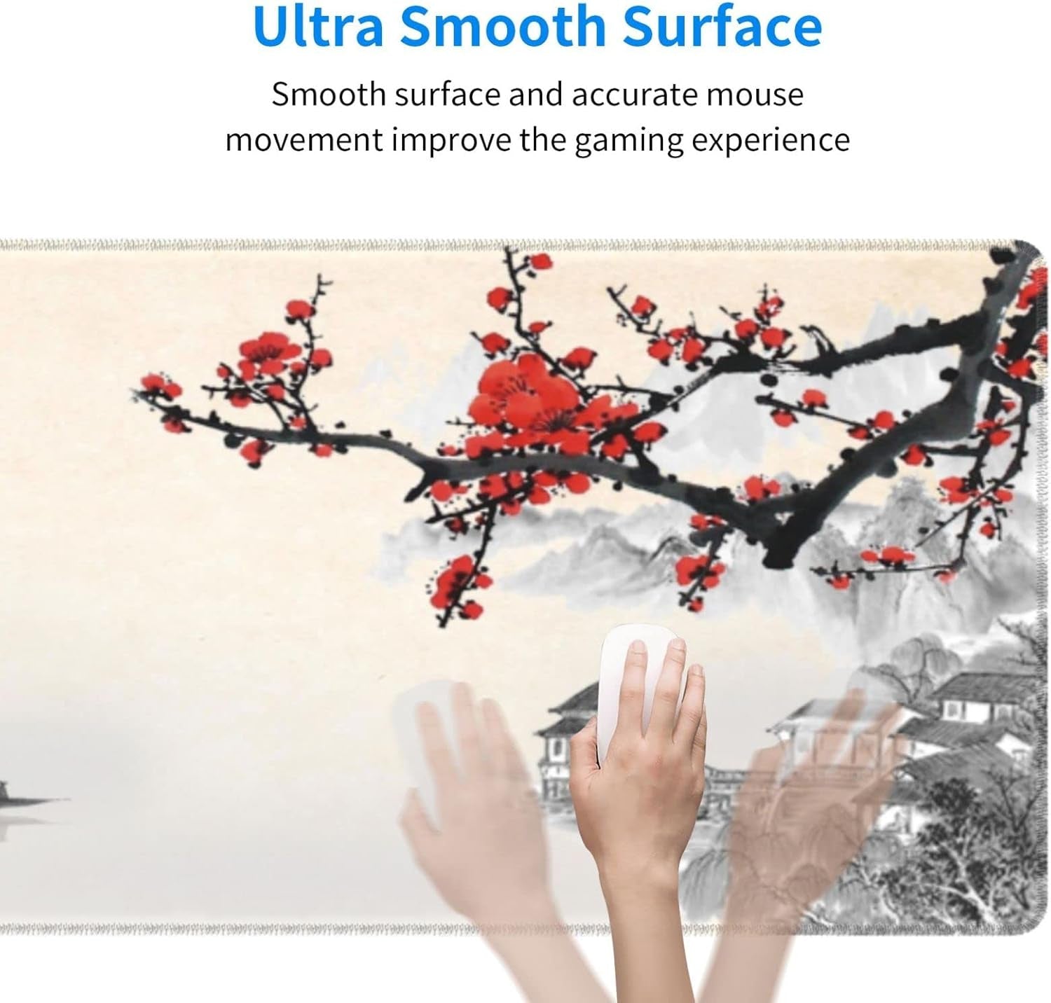 Japanese Cherry Blossom Gaming Mouse Pad, Extended Large Mouse Pad; 31.5 X 11.8 Inch
