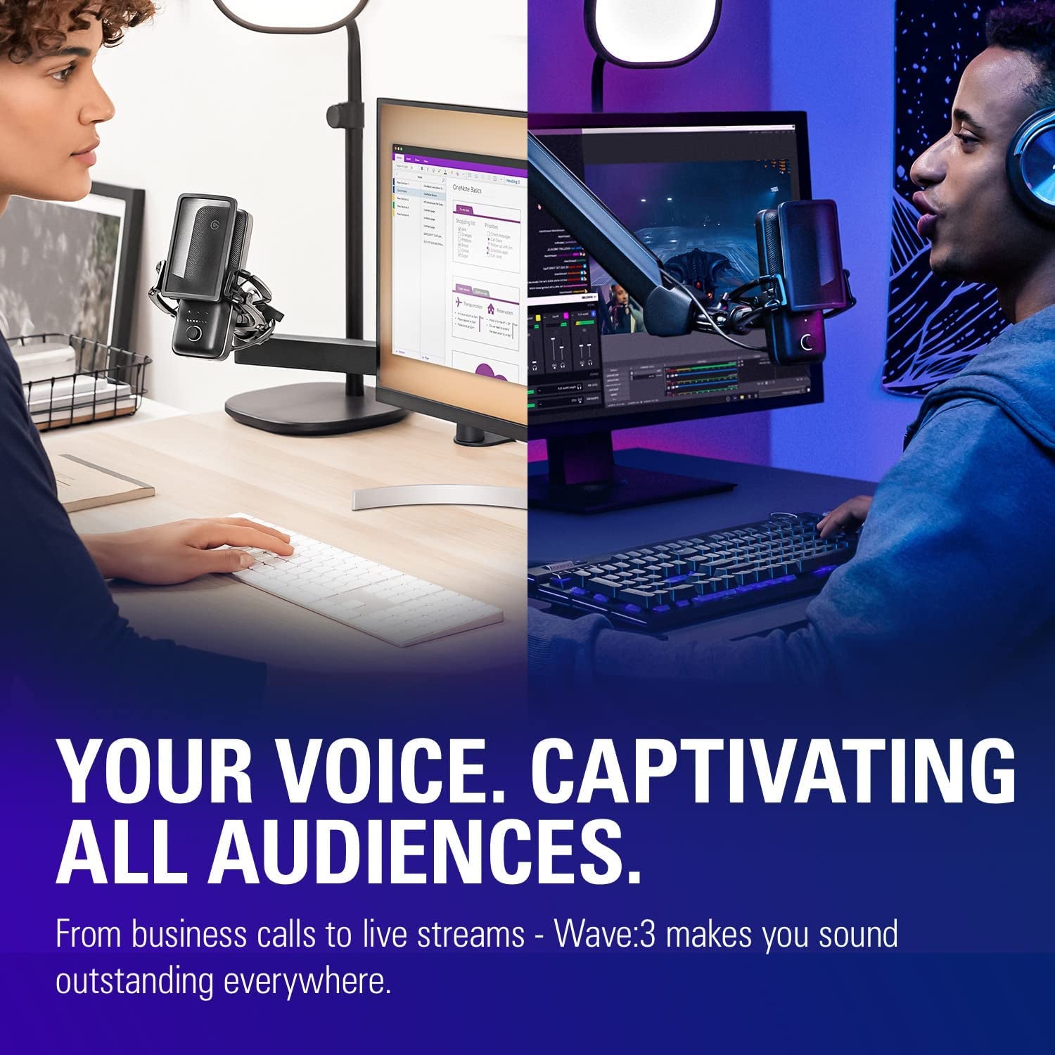 Wave:3 - Premium Studio Quality USB Condenser Microphone for Streaming, Podcast, Gaming and Home Office, Free Mixer Software, Sound Effect Plugins, Anti-Distortion, Plug ’N Play, PC