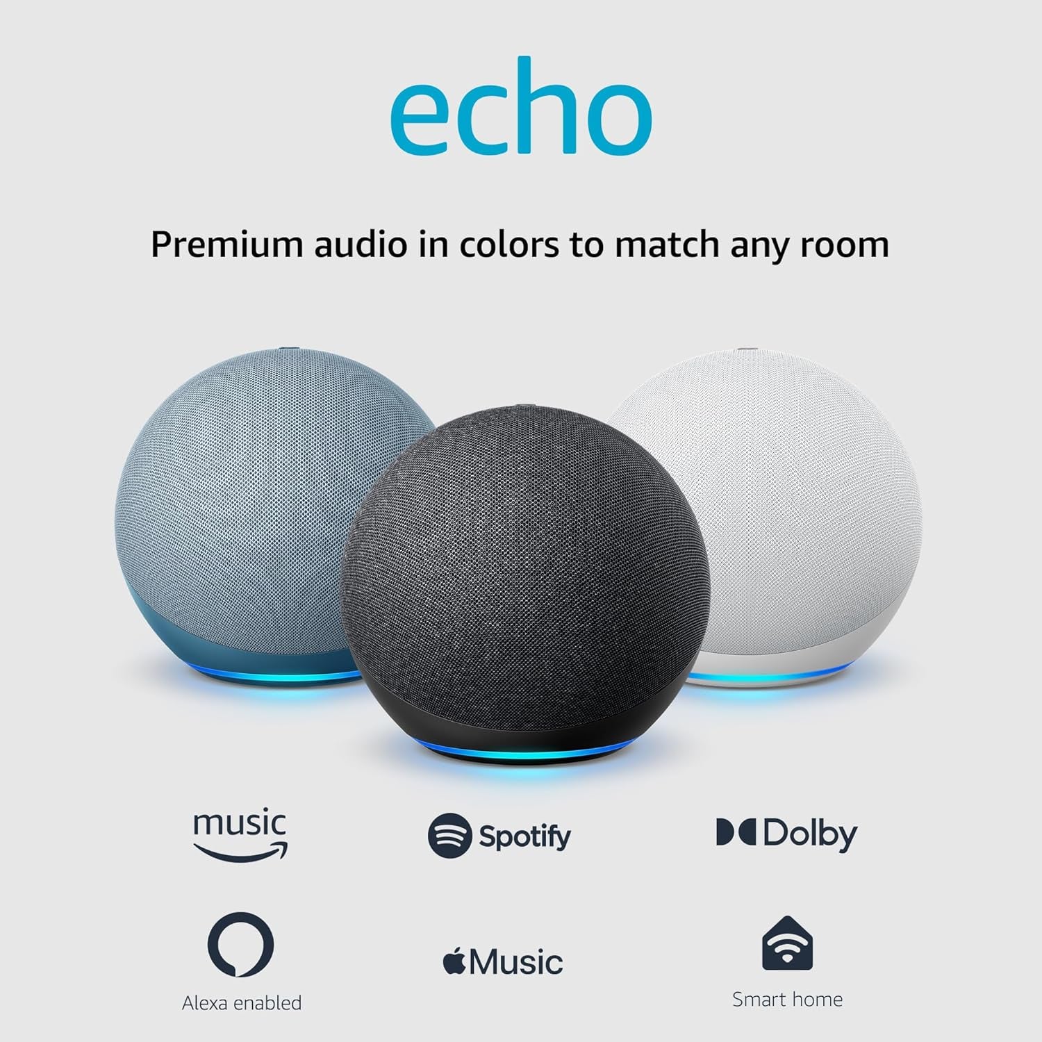 Echo (Newest Model), Alexa Speaker with Premium Sound, Ideal for Large Bedrooms, Living Rooms and Kitchens