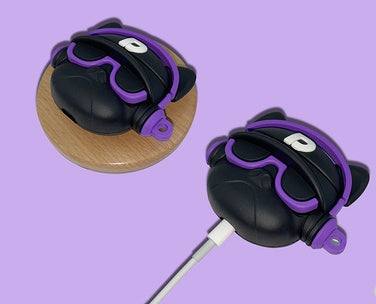 Mini sports high battery wireless dual earbuds with Bulldog design and purple accents