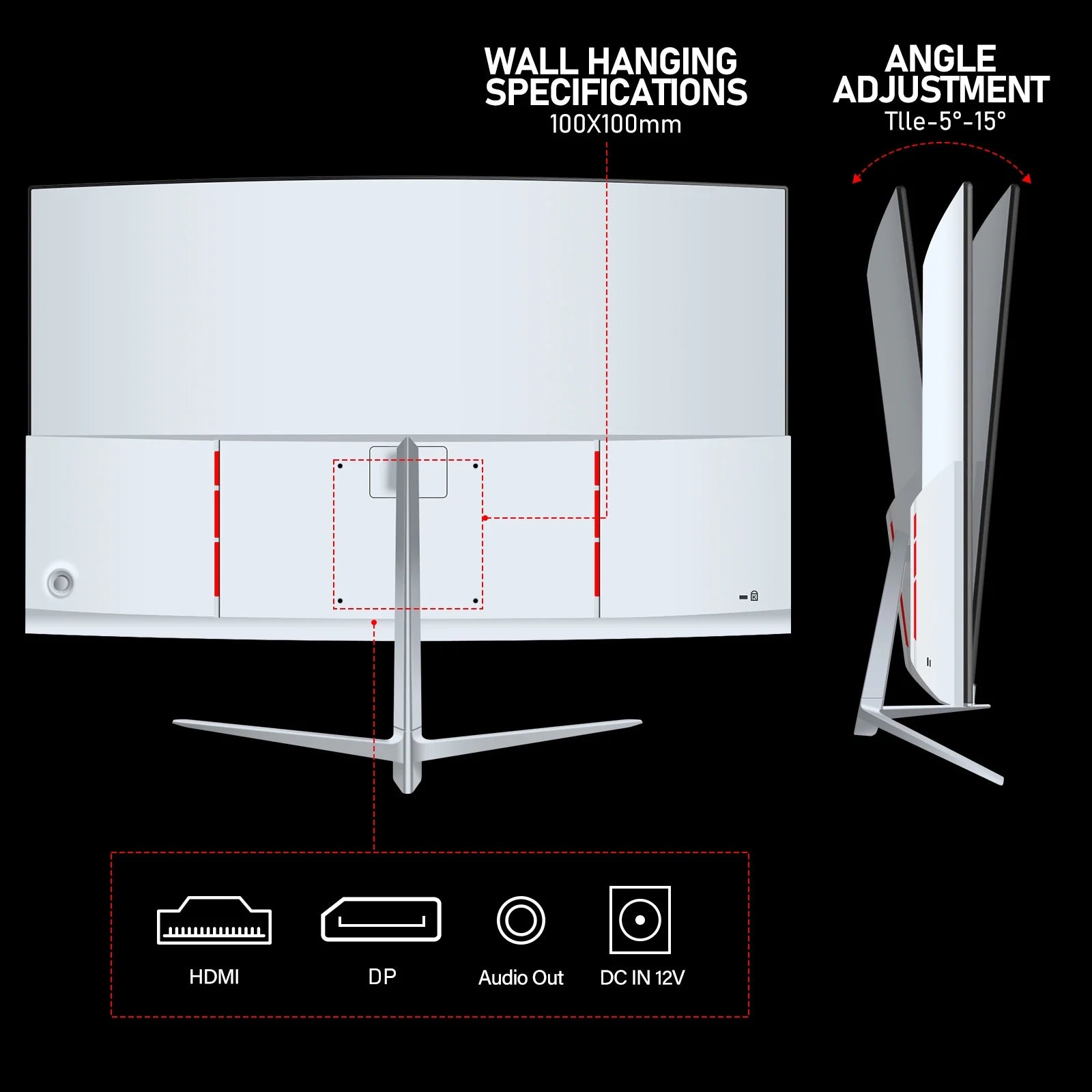 27 or 34 Inch Curved Monitor 100-165Hz, PC White Computer Gaming Monitor FHD 1080-3440P, 1800R, Frameless, Built-In Speakers