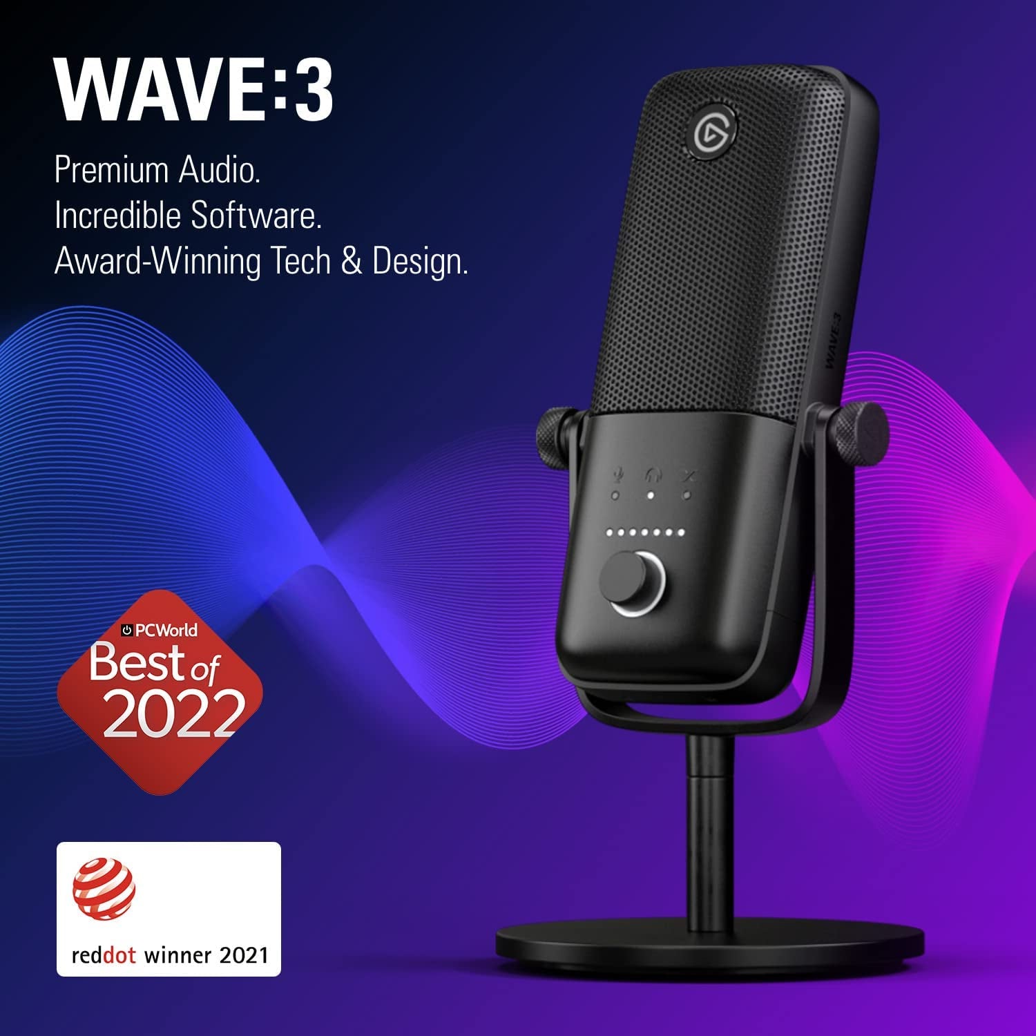 Wave:3 - Premium Studio Quality USB Condenser Microphone for Streaming, Podcast, Gaming and Home Office, Free Mixer Software, Sound Effect Plugins, Anti-Distortion, Plug ’N Play, PC