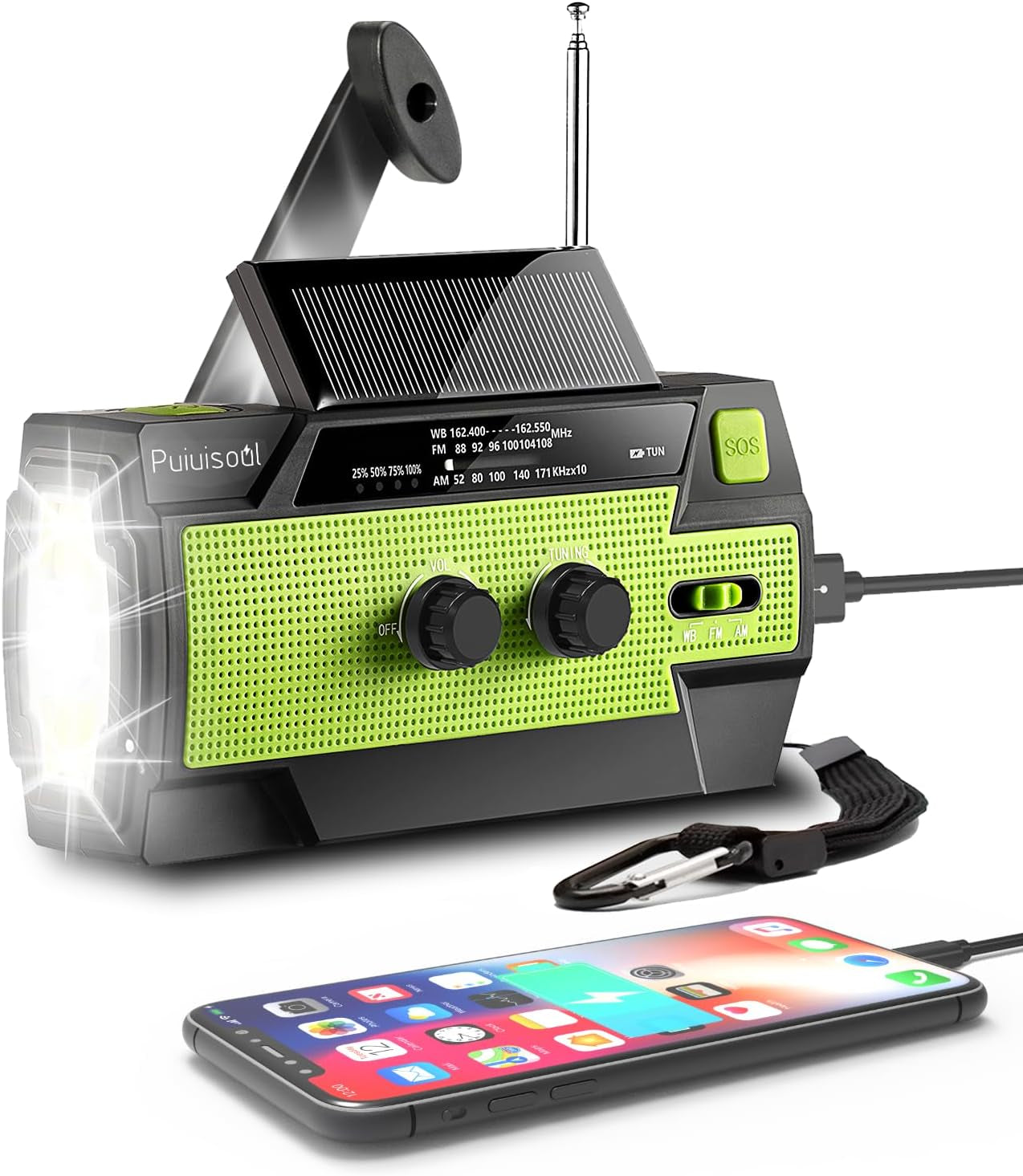 Emergency-Radio, 4000Mah Weather Radios with Hand Crank & Solar Charging, Portable 3 Gear LED Flashlight, Sos Alarm, Am/Fm/Noaa, Motion Sensor Reading Lamp