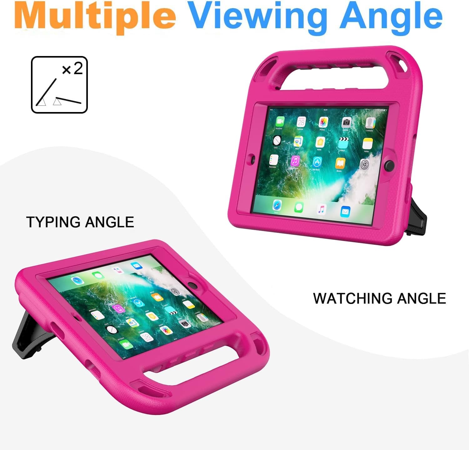 Case for Ipad Mini 1 2 3, Ipad Mini 1/2/3 Case for Kids - Built-In Screen Protector, Shockproof Lightweight Hard Cover Handle Stand Kids Case 