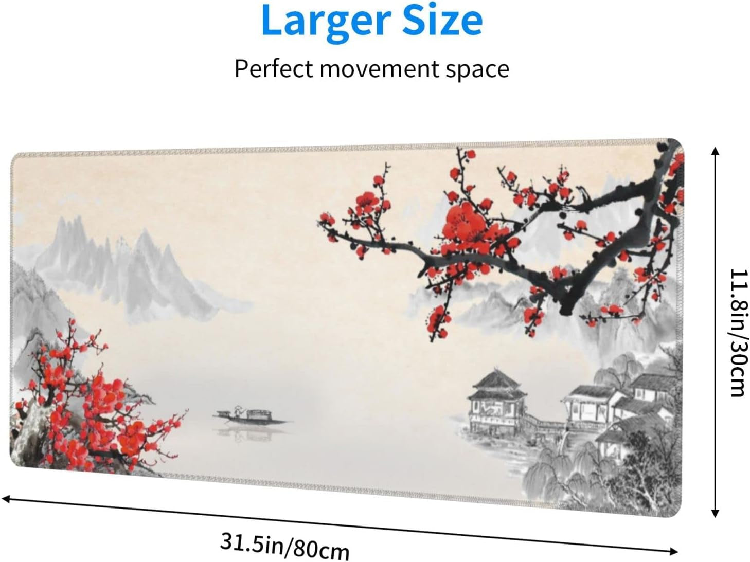 Japanese Cherry Blossom Gaming Mouse Pad, Extended Large Mouse Pad; 31.5 X 11.8 Inch