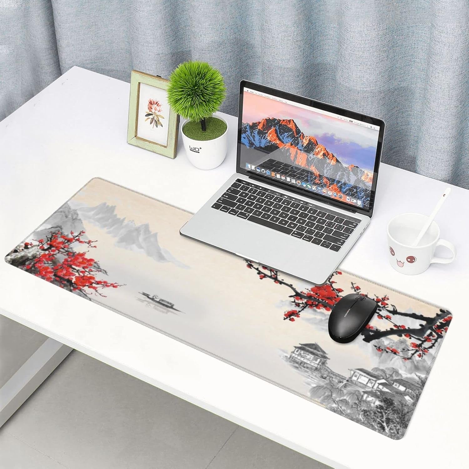 Japanese Cherry Blossom Gaming Mouse Pad, Extended Large Mouse Pad; 31.5 X 11.8 Inch