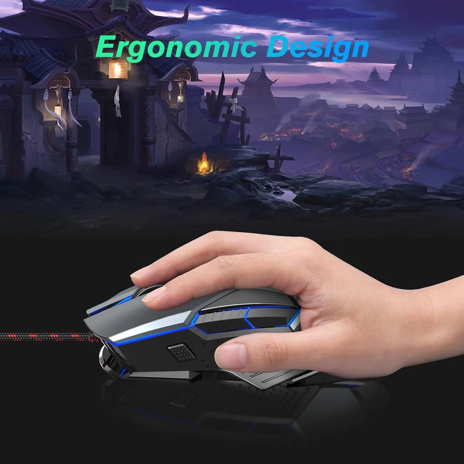  Wired Gaming Mouse, RGB Gaming Mouse, 4 Color Backlight, Ergonomic Wired Mouse