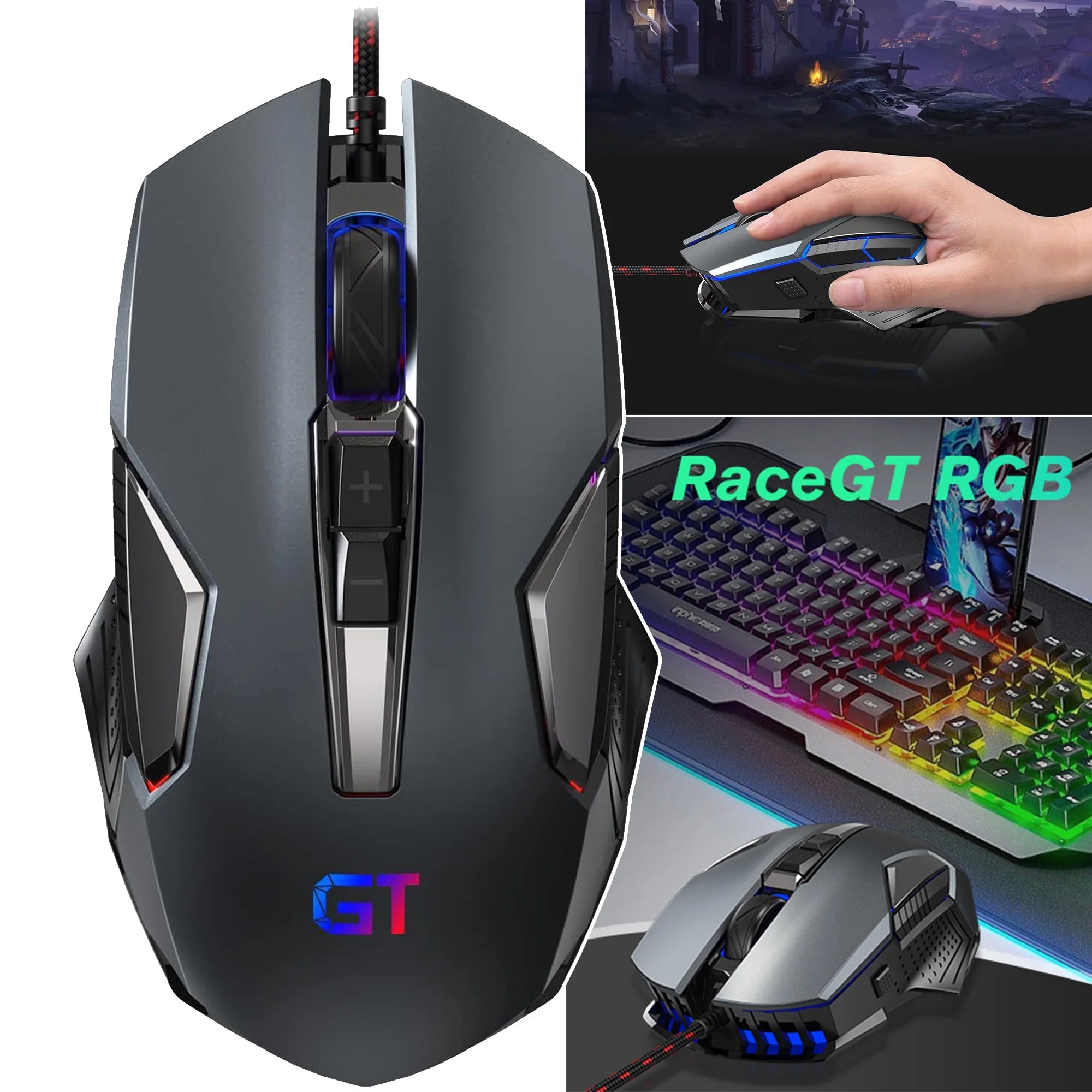  Wired Gaming Mouse, RGB Gaming Mouse, 4 Color Backlight, Ergonomic Wired Mouse
