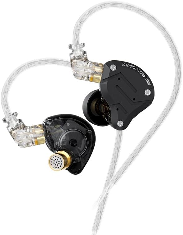 KZ ZS10 Pro in Ear Monitor, IEM Earbuds Headphone, Gaming Earbuds with 4BA and 1DD Drivers, KZ Hifi IEM Earphone Upgraded ZS10 with Detachable 0.75Mm 2 Pin 6N OFC Cable (Black No Mic)
