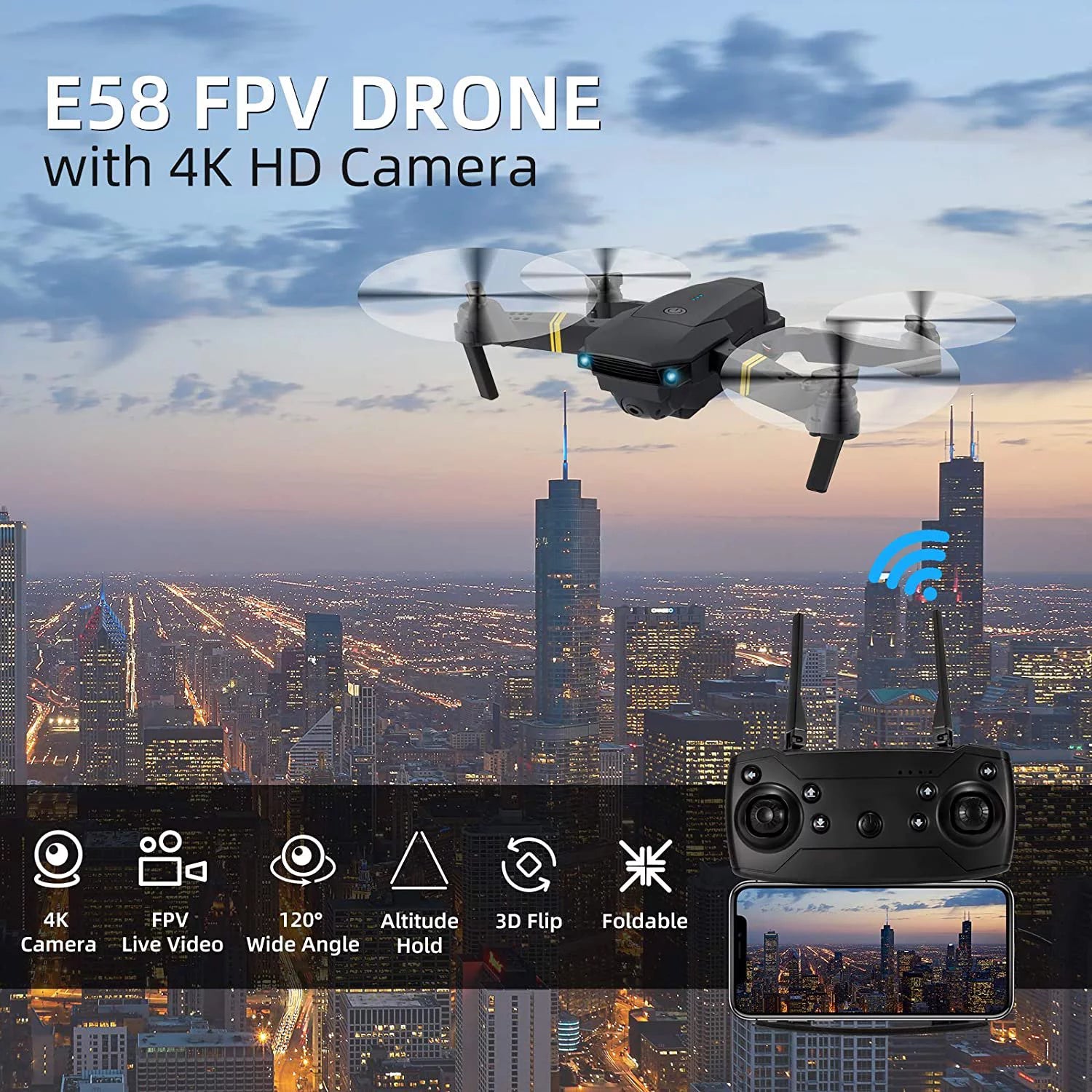 Drone with Camera 4K, Drones for Adults, Wifi FPV RC Quadcopter with Multiple Flight Modes, Headless Mode, One Key Start Mode