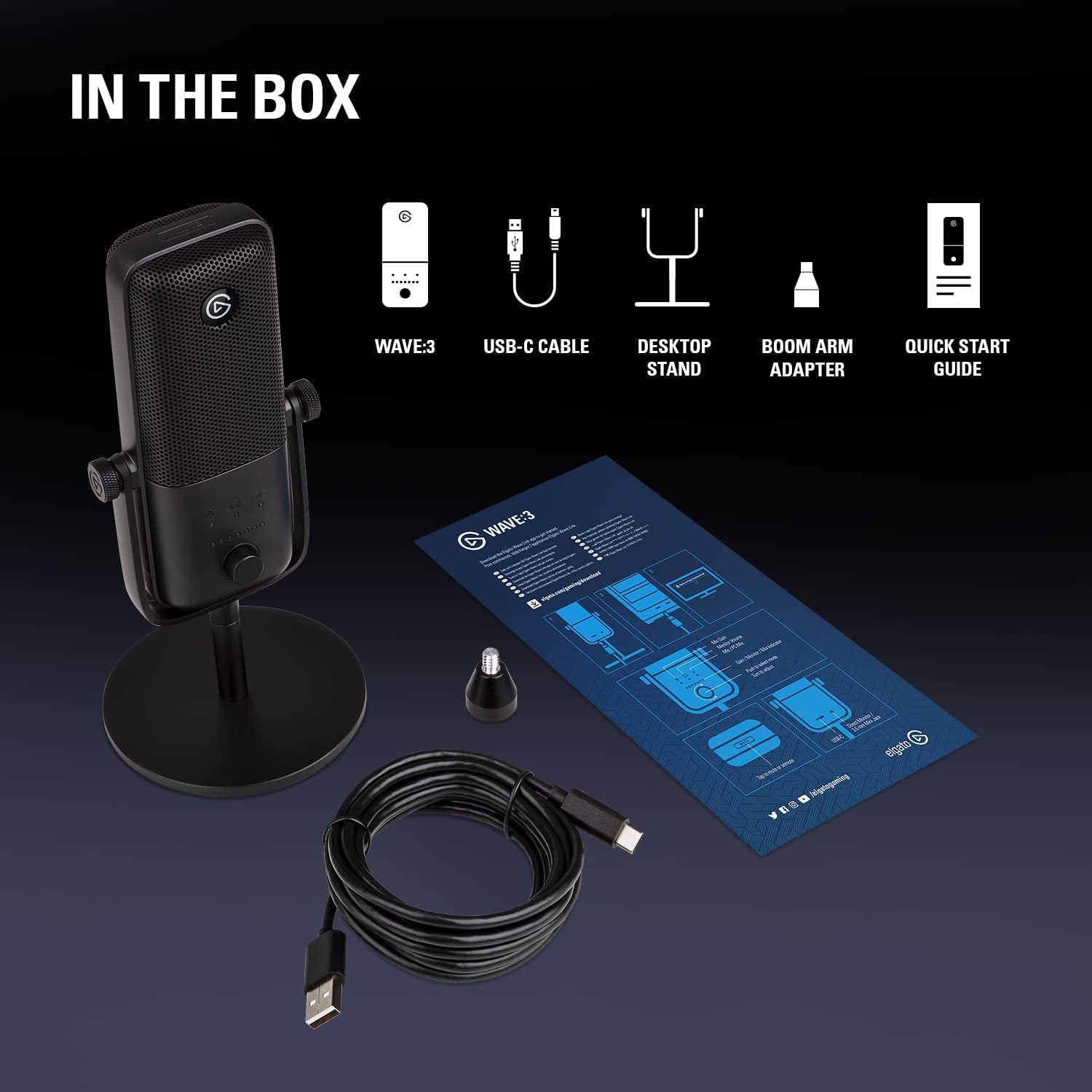 Wave:3 - Premium Studio Quality USB Condenser Microphone for Streaming, Podcast, Gaming and Home Office, Free Mixer Software, Sound Effect Plugins, Anti-Distortion, Plug ’N Play, PC
