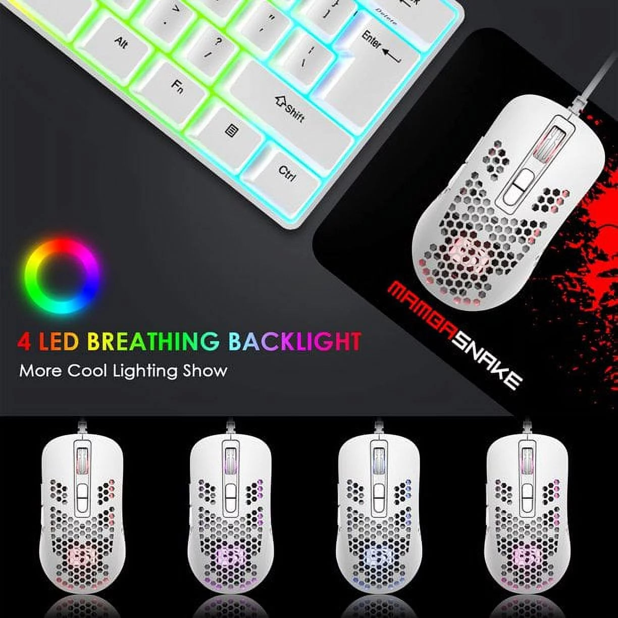 Mini Ultralight Wired Gaming Mouse, RGB Backlit,4 Levels Adjustable, Lightweight Honeycomb Shell Mice for PC Gamers, Xbox, Ps5 & Ps4