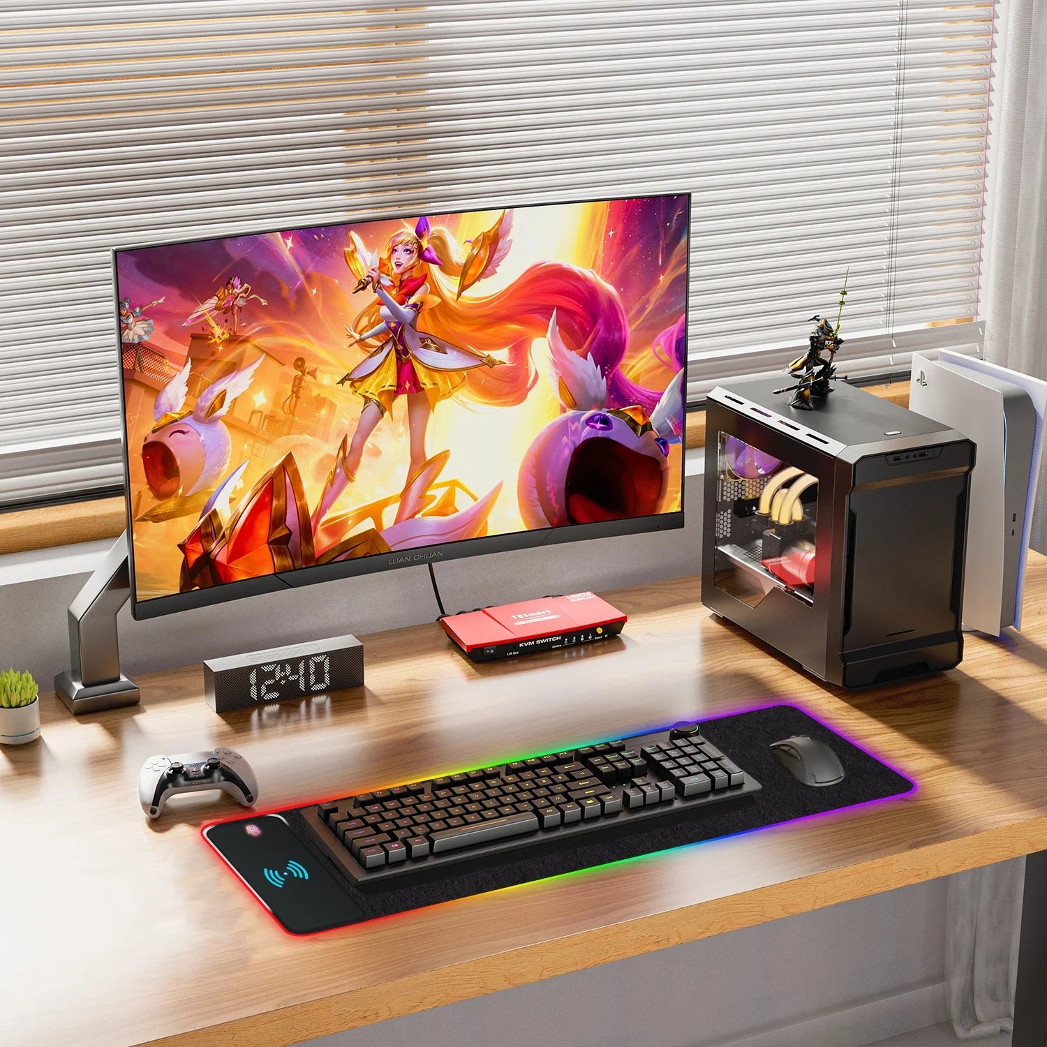RGB 15W Large Wireless Charger Gaming Mouse Pad, Desk Mat with 10 Light Modes, Keyboard Pad with Non-Slip Rubber Base
