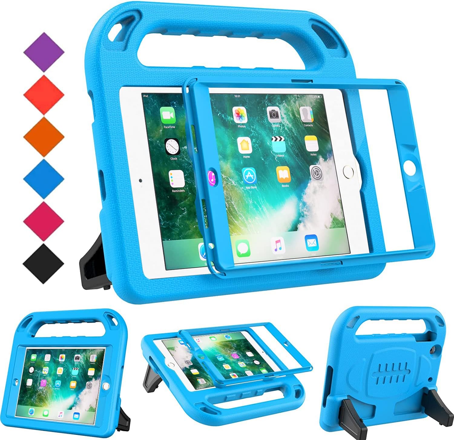 Case for Ipad Mini 1 2 3, Ipad Mini 1/2/3 Case for Kids - Built-In Screen Protector, Shockproof Lightweight Hard Cover Handle Stand Kids Case 