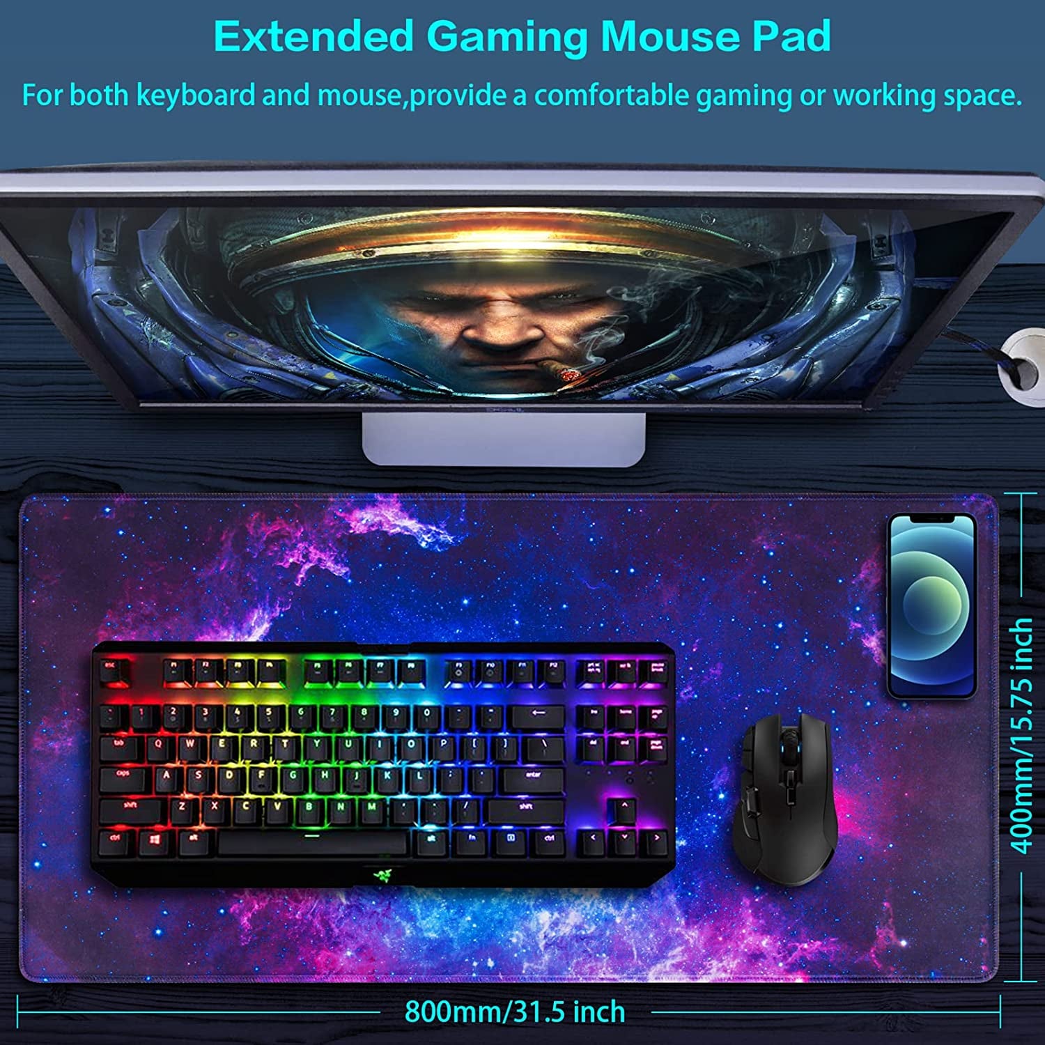 Gaming Mouse Pad, 31.5X15.7Inch with Non-Slip & Rubber Base