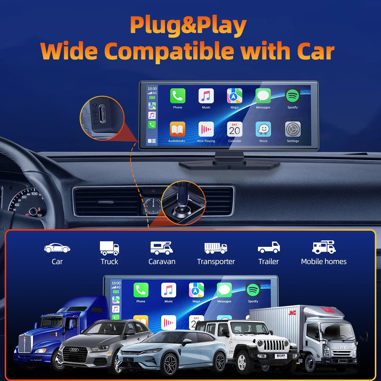Portable Touchscreen Apple Carplay, 9.26" Wireless Carplay, Portable GPS Navigation, Car Stereo with Airplay, AUX/FM, Google, Siri, Bluetooth