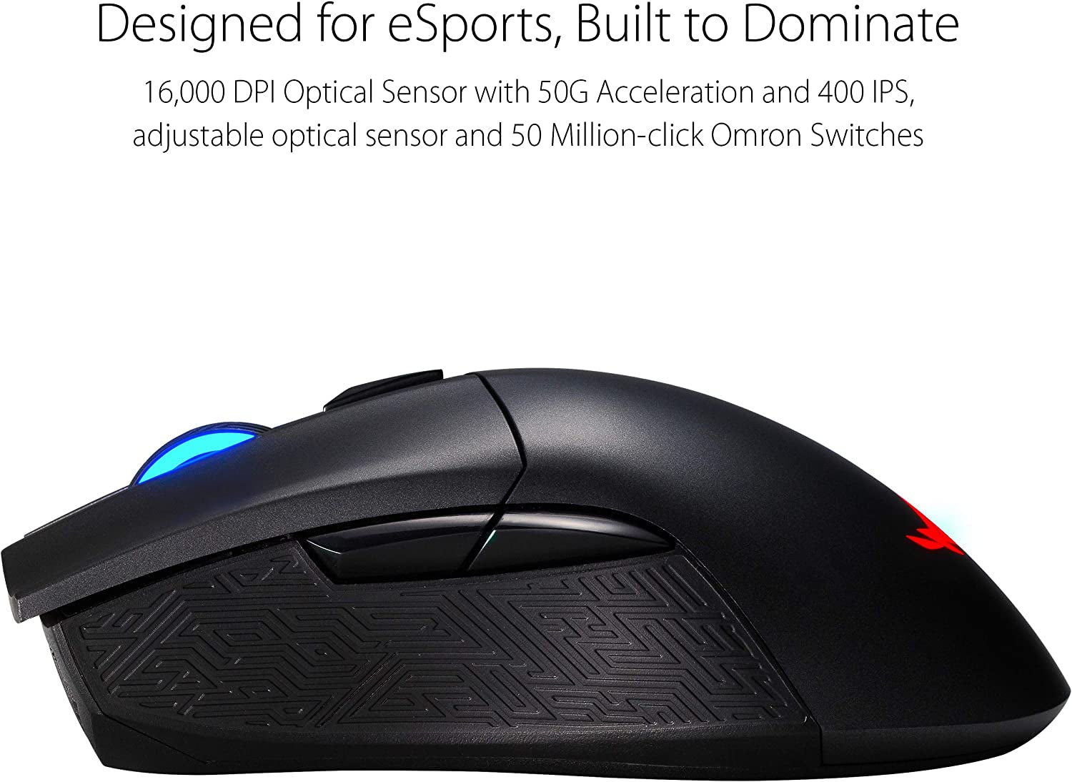 Optical Gaming Mouse for PC - ROG Gladius II | Right-Hand Grip | 12000 DPI Optical Sensor, 400 IPS, Omron Switches | 6 Programmable Buttons | Aura Sync RGB Lighting