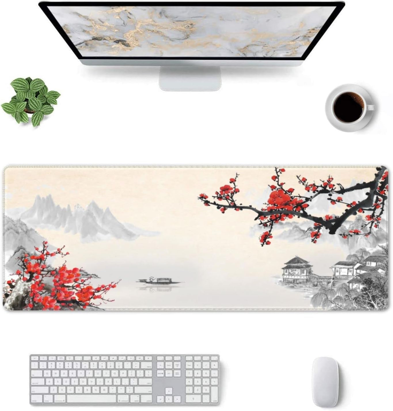 Japanese Cherry Blossom Gaming Mouse Pad, Extended Large Mouse Pad; 31.5 X 11.8 Inch