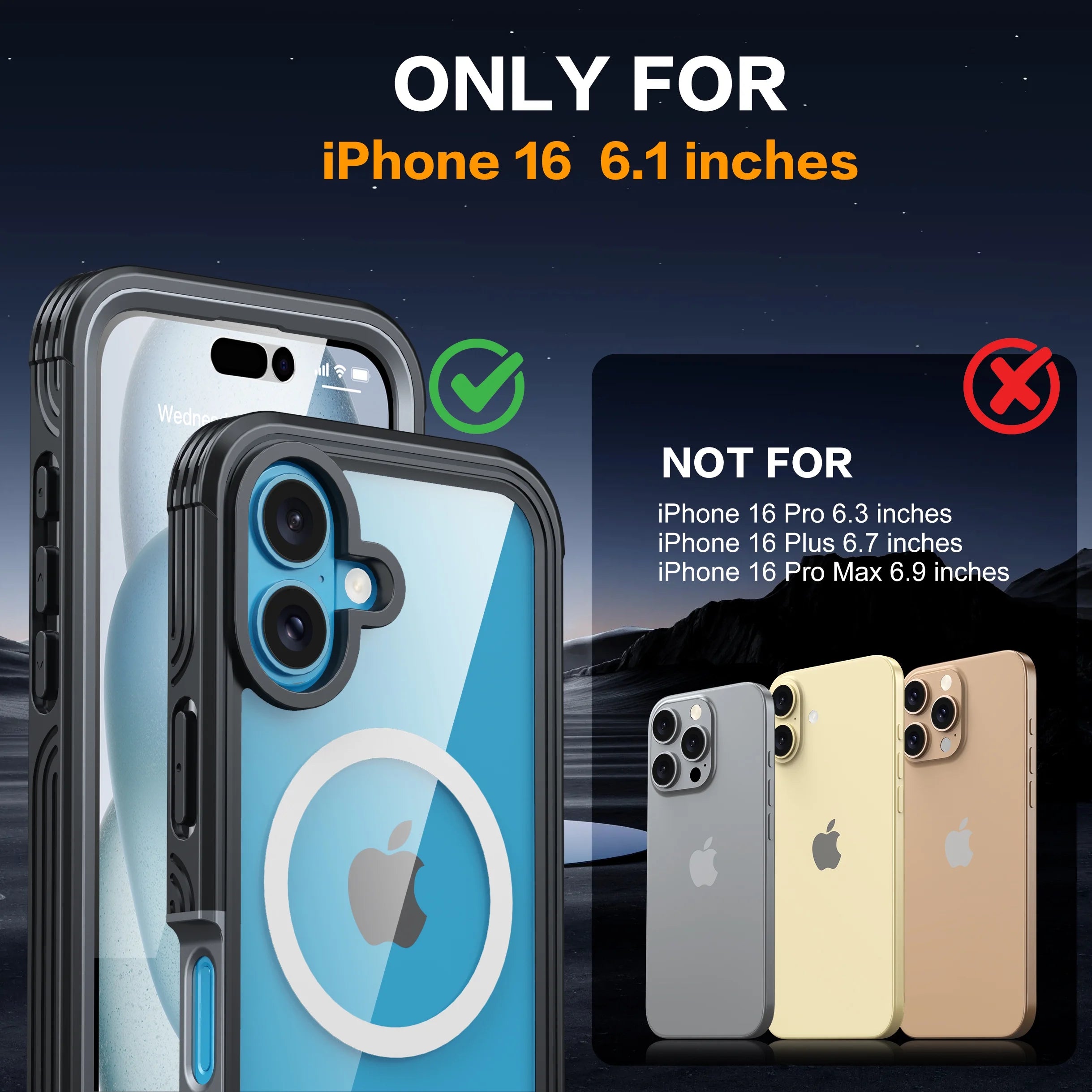 iPhone 16 Case, Double Front Frame Built-In 9H Tempered Glass Screen Protector + Privacy Screen Protector, Compatible with Magsafe