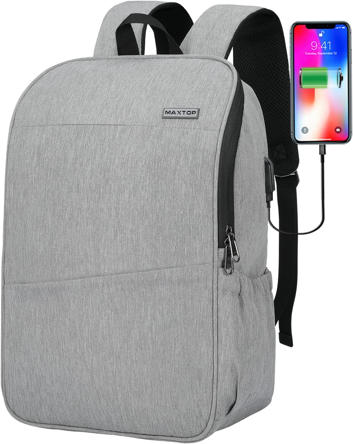 Deep Storage Laptop Backpack with USB Charging Port[Water Resistant] College Computer Bookbag Fits 15 Inch Laptop Black