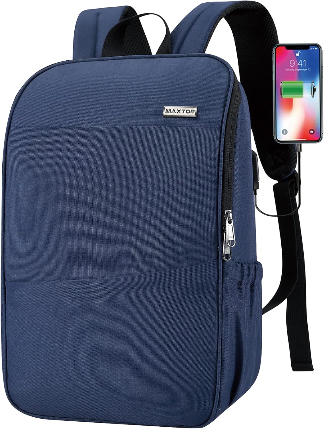 Deep Storage Laptop Backpack with USB Charging Port[Water Resistant] College Computer Bookbag Fits 15 Inch Laptop Black