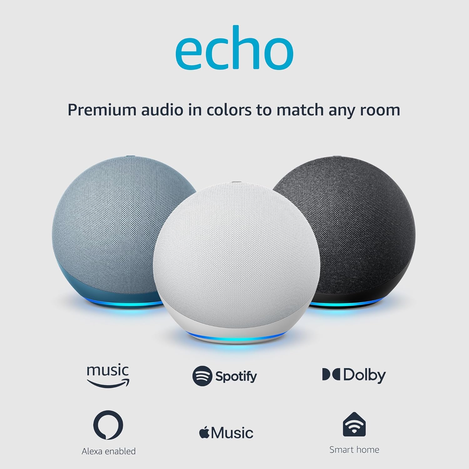 Echo (Newest Model), Alexa Speaker with Premium Sound, Ideal for Large Bedrooms, Living Rooms and Kitchens