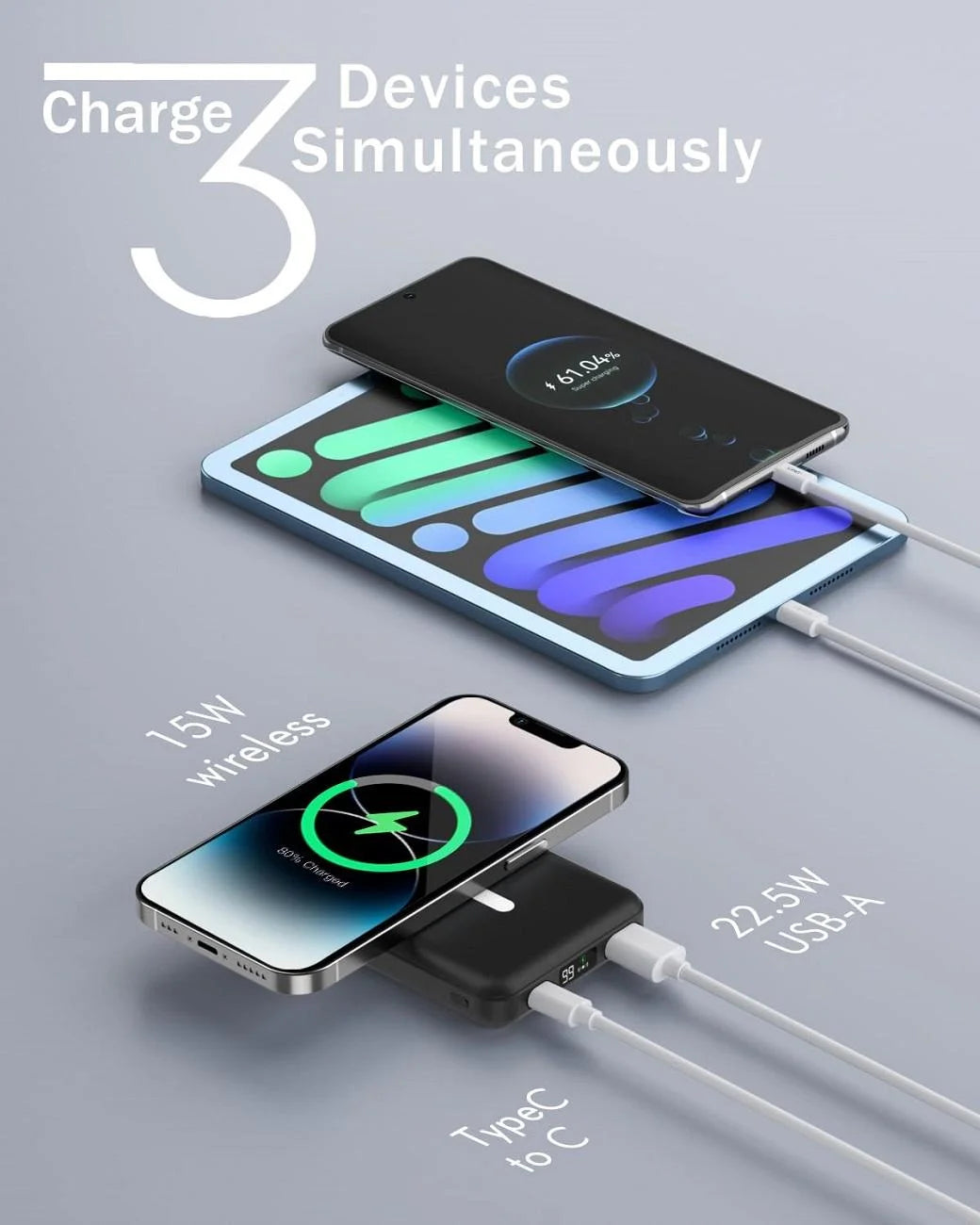 Wireless Portable Charger, 10000Mah Magnetic Power Bank LED Display 22.5W PD Fast Charging Battery Pack for Iphone 16/15/14/13/12/Mini/Pro/Pro Max