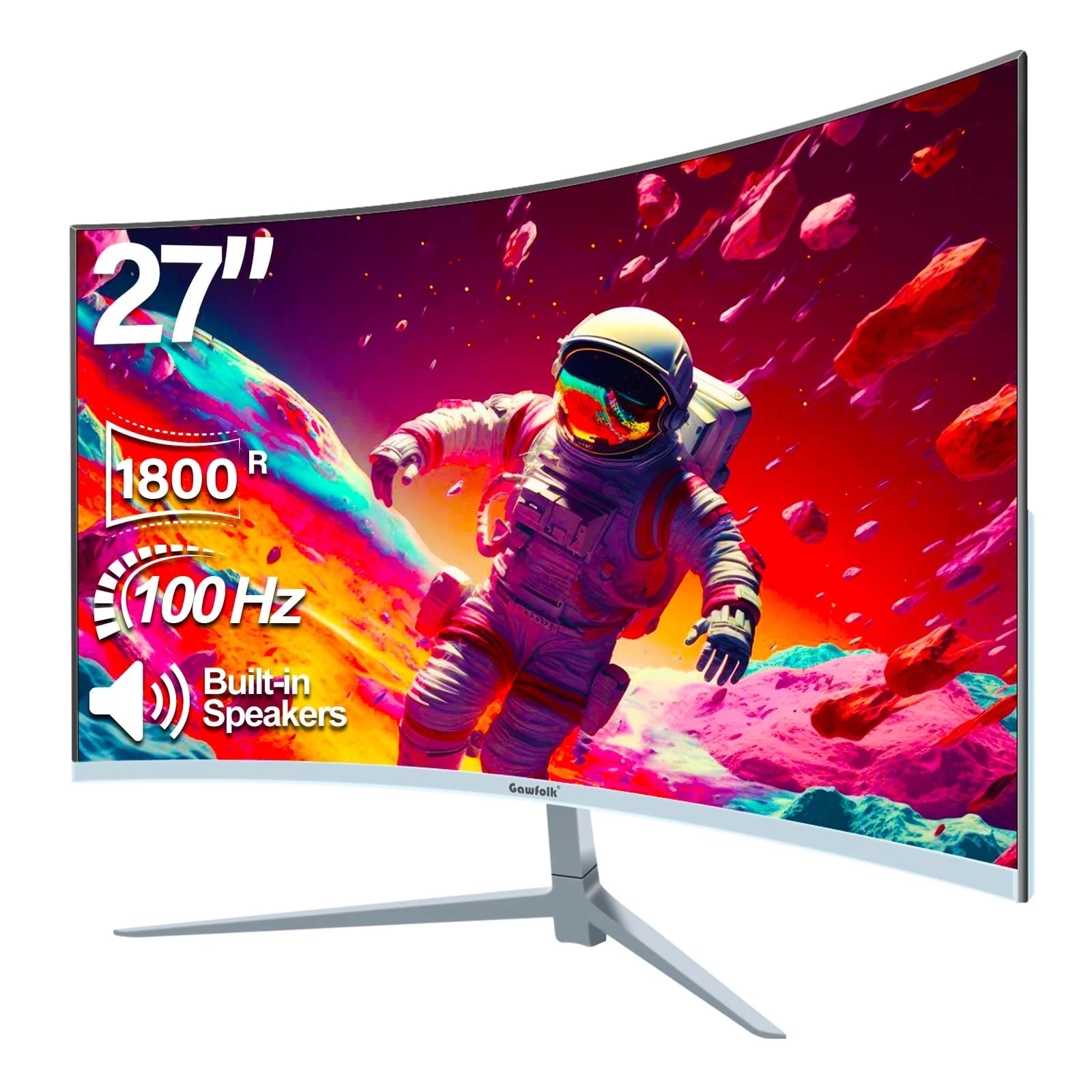 27 or 34 Inch Curved Monitor 100-165Hz, PC White Computer Gaming Monitor FHD 1080-3440P, 1800R, Frameless, Built-In Speakers