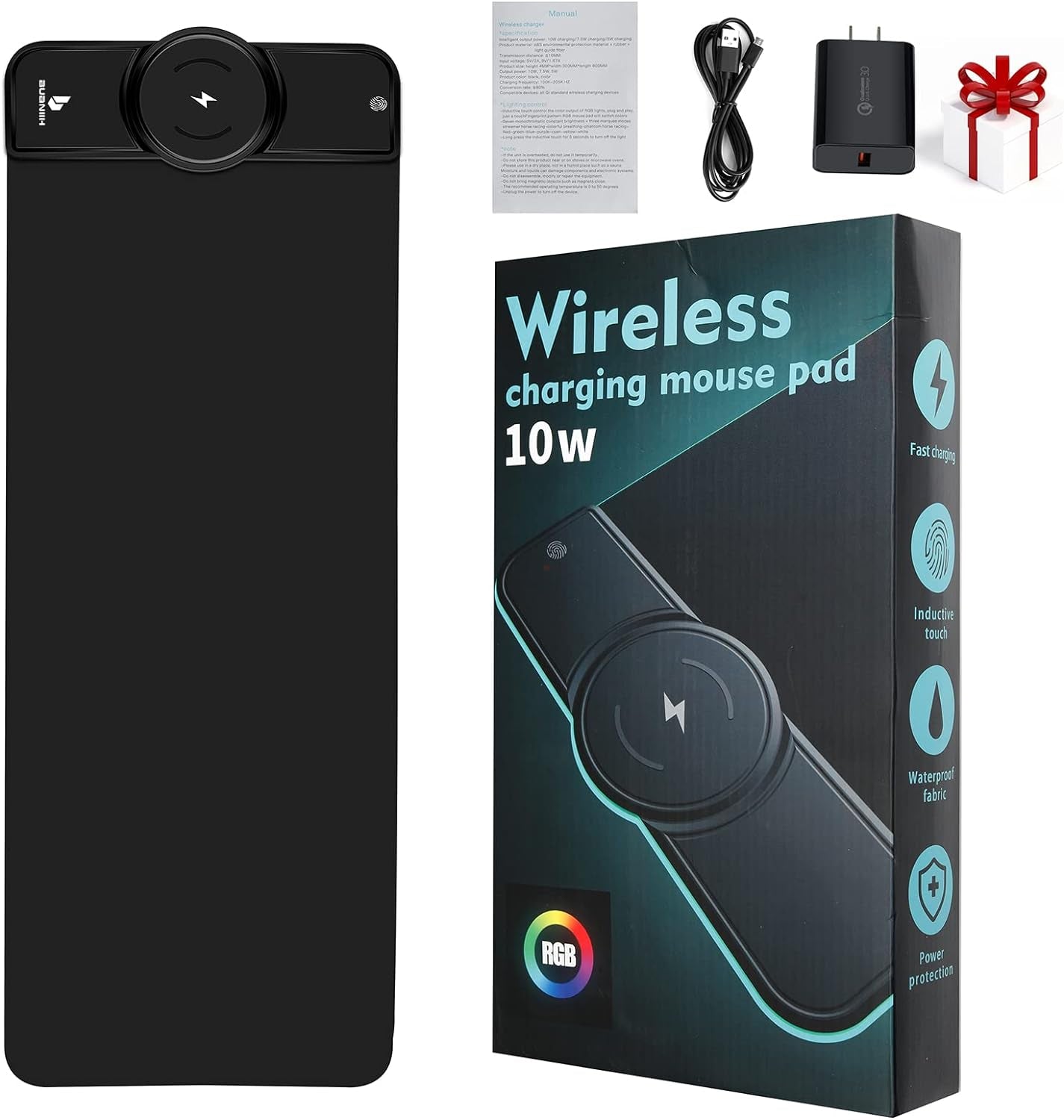 RGB Gaming Mouse Pad with Wireless Charging, 15W Fast Charging, 10 Lighting Modes