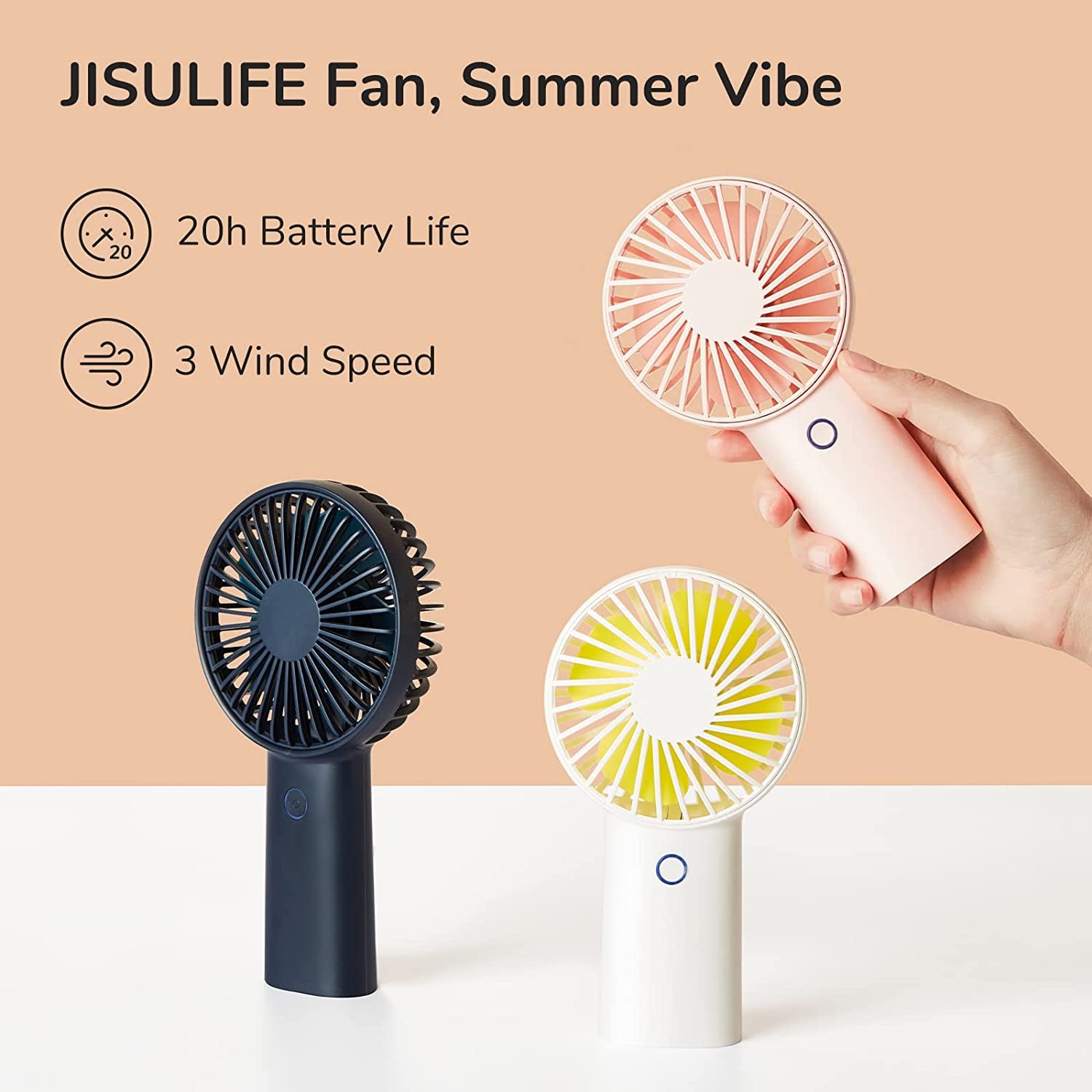 Handheld Portable Fan [20H Max Cooling Time] Mini Hand Fan, 4000Mah USB Rechargeable Personal Fan, Battery Operated Small Fan with 3 Speeds for Travel/Commute/Makeup/Office