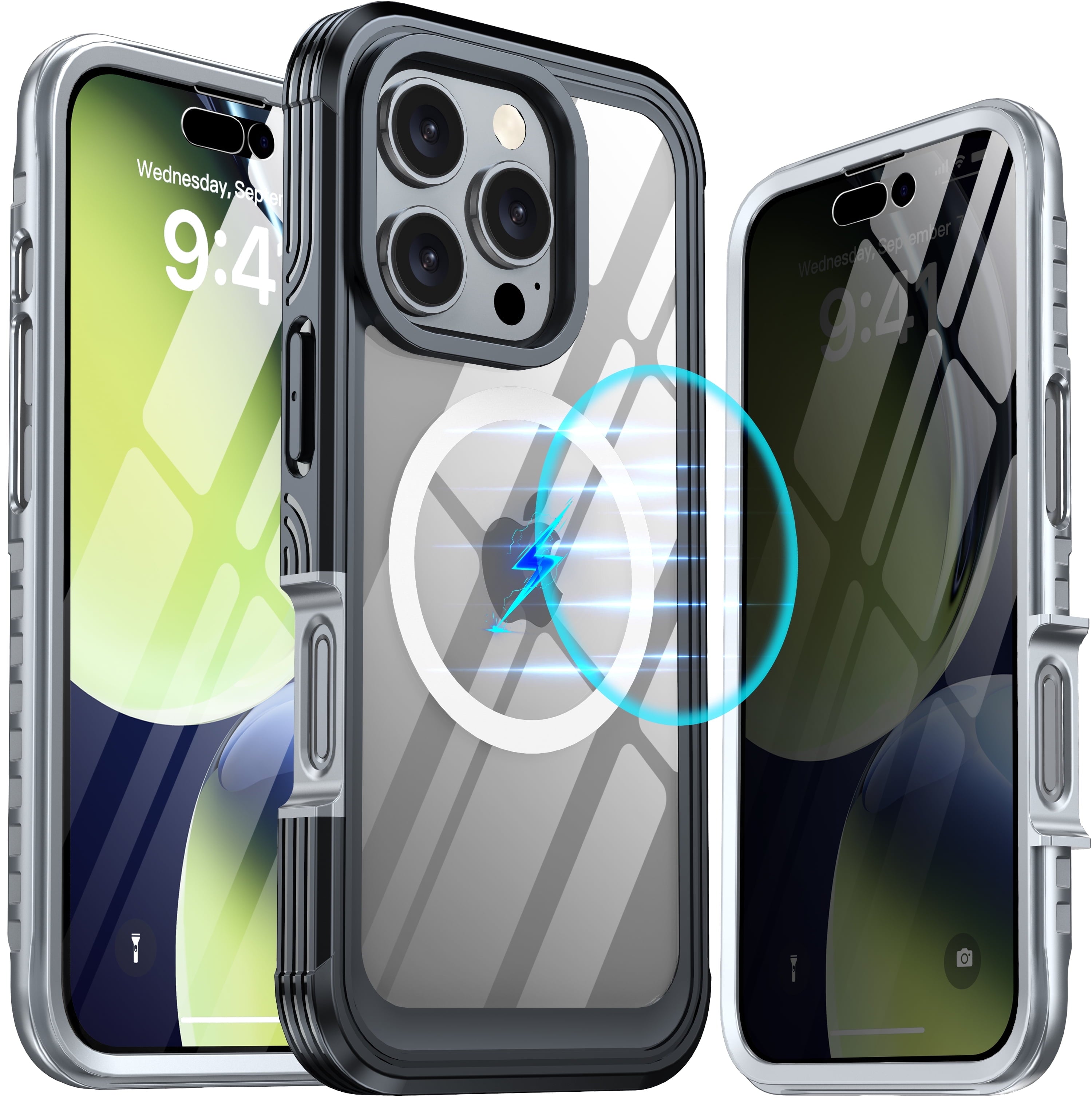 iPhone 16 Case, Double Front Frame Built-In 9H Tempered Glass Screen Protector + Privacy Screen Protector, Compatible with Magsafe