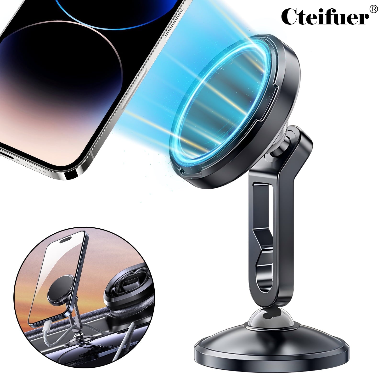 Magsafe Car Mount - 360 Rotation Magnetic Adjustable Phone Holder for Car Windshield Car Mount Kit and Phone Holder