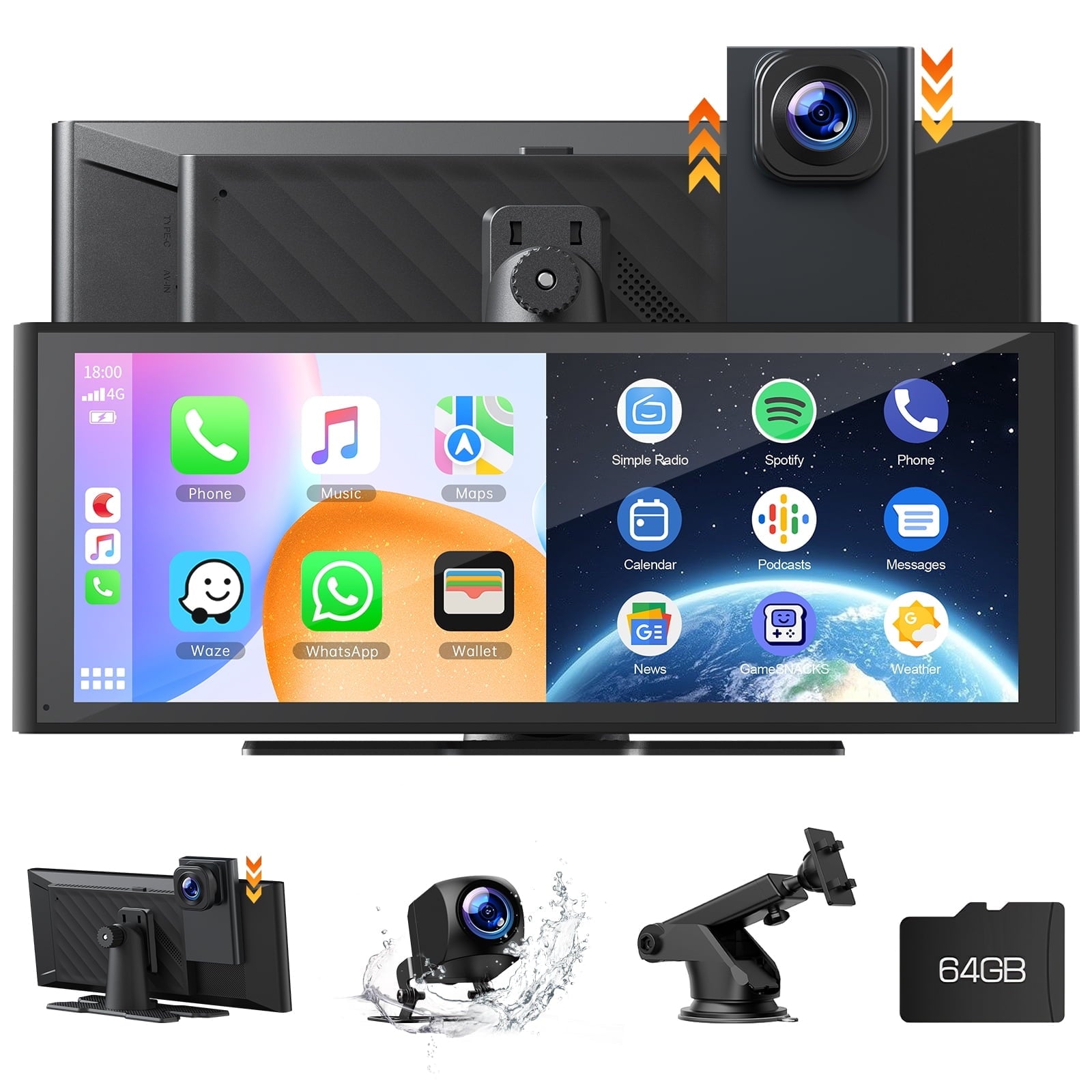 Portable Touchscreen Apple Carplay, 9.26" Wireless Carplay, Portable GPS Navigation, Car Stereo with Airplay, AUX/FM, Google, Siri, Bluetooth