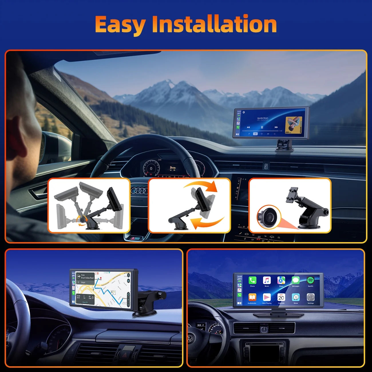 Portable Touchscreen Apple Carplay, 9.26" Wireless Carplay, Portable GPS Navigation, Car Stereo with Airplay, AUX/FM, Google, Siri, Bluetooth