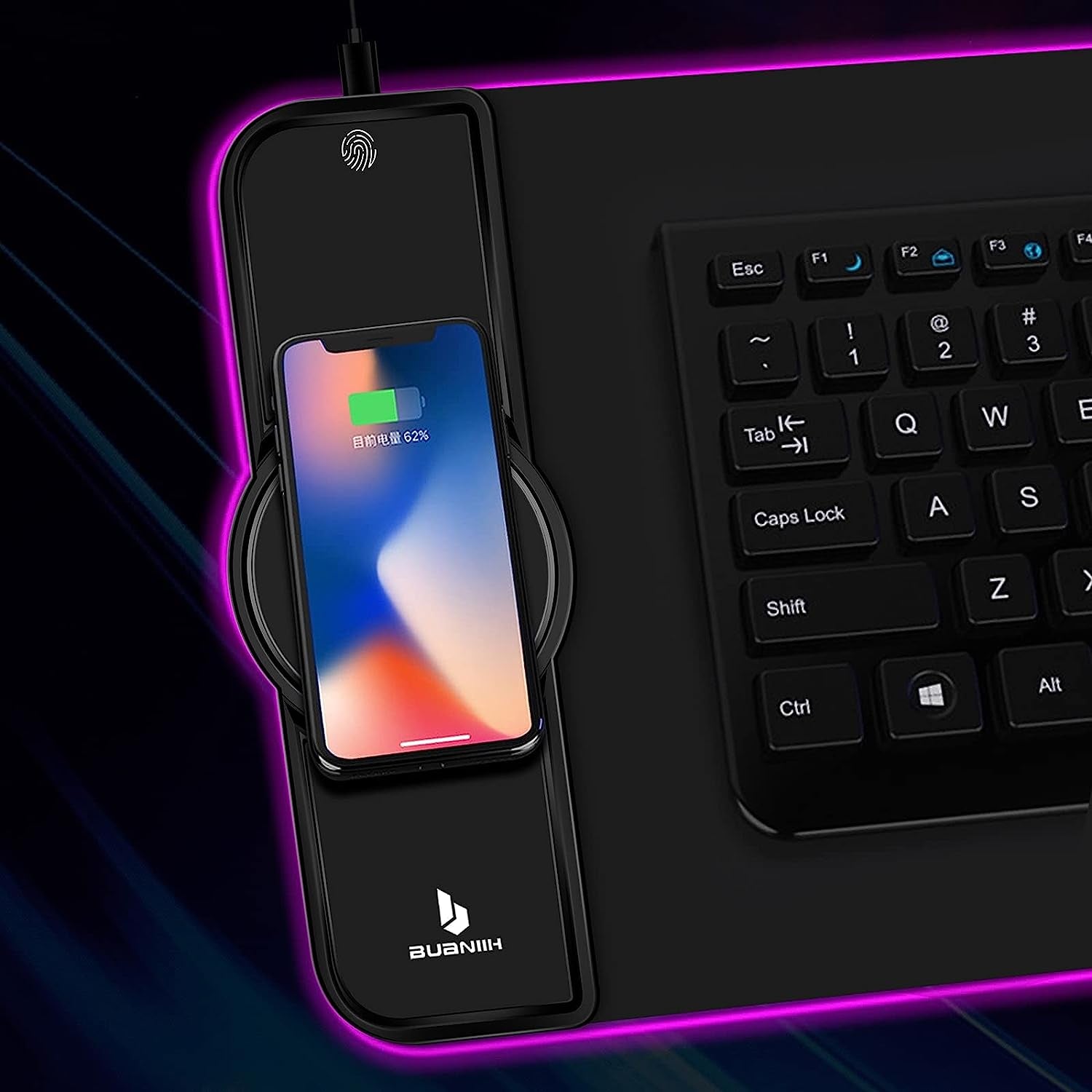 RGB Gaming Mouse Pad with Wireless Charging, 15W Fast Charging, 10 Lighting Modes