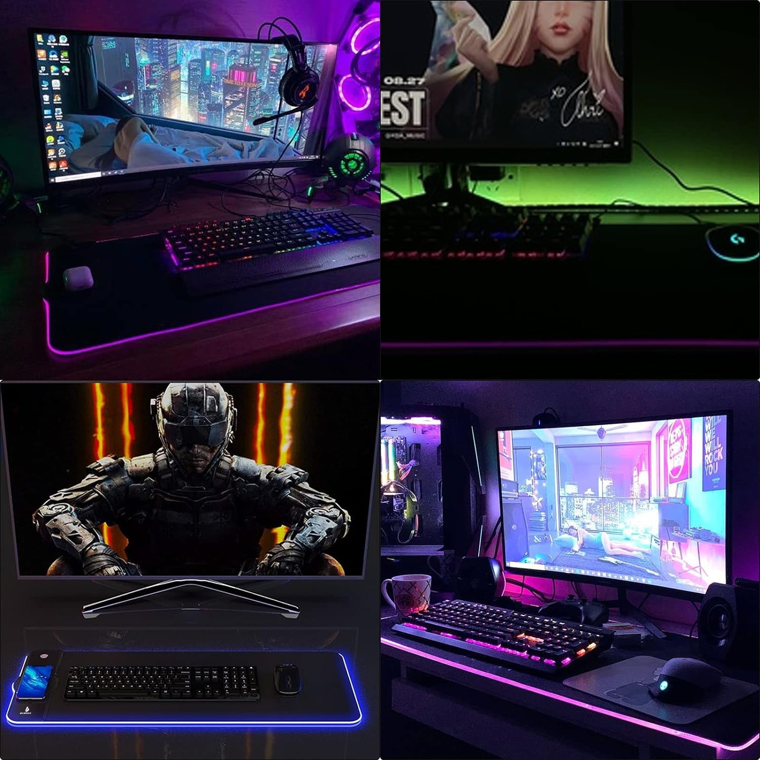 RGB Gaming Mouse Pad with Wireless Charging, 15W Fast Charging, 10 Lighting Modes