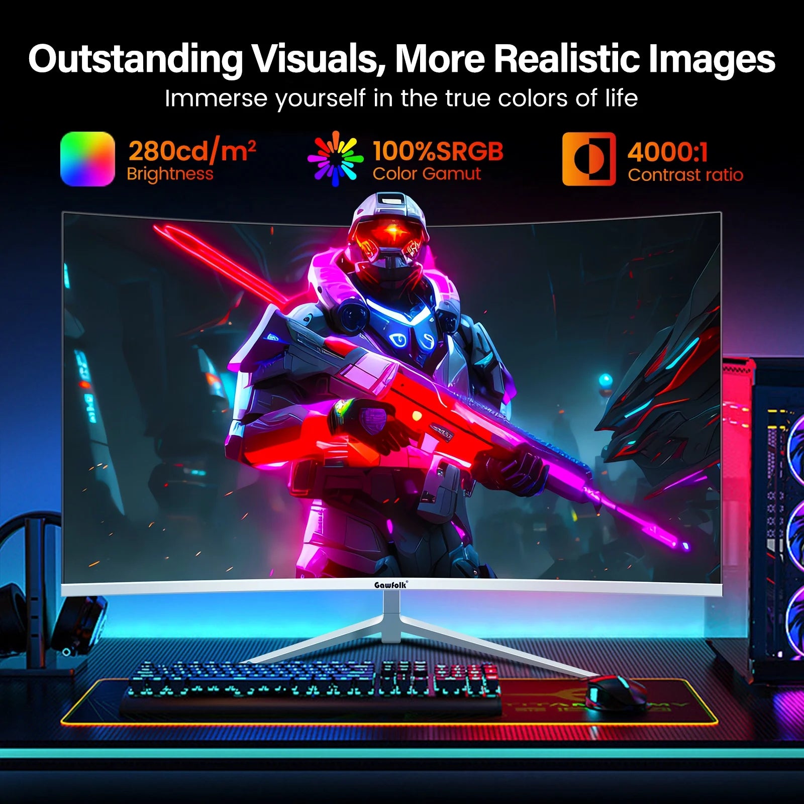 27 or 34 Inch Curved Monitor 100-165Hz, PC White Computer Gaming Monitor FHD 1080-3440P, 1800R, Frameless, Built-In Speakers