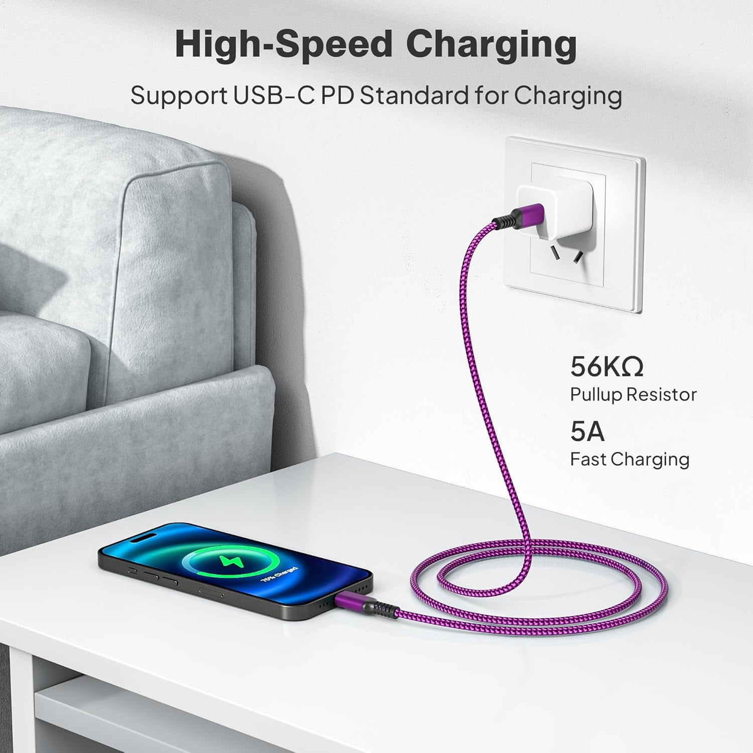 USB C Charging Cable 3.3/6.6/10FT 3Pack, 100W 