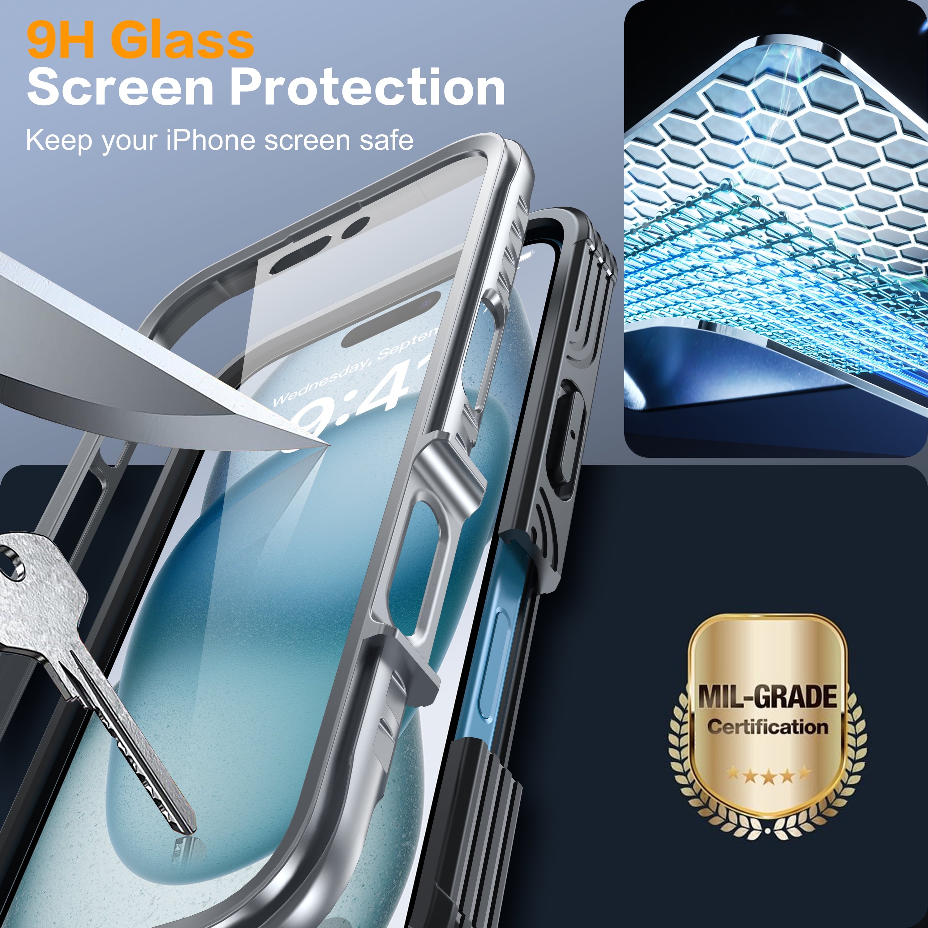 iPhone 16 Case, Double Front Frame Built-In 9H Tempered Glass Screen Protector + Privacy Screen Protector, Compatible with Magsafe