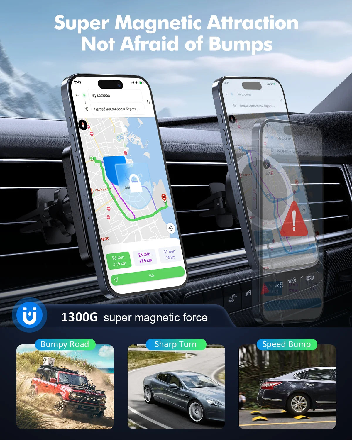 Wireless Charger - Car Mount Fast Charging Air Vent Phone Holder Mount for iPhone 16/15/14/13/12 - Black
