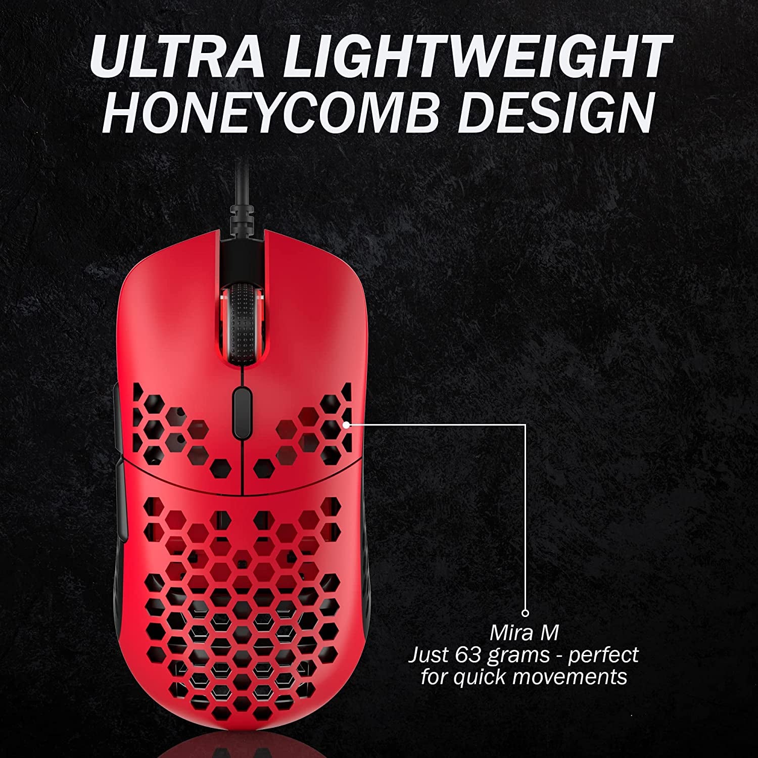 Mira M Ultra Lightweight RGB Gaming Mouse | Honeycomb Shell | 63 Grams | Max 12000 Cpi | USB Wired | 6 Programmable Buttons | On-Board Memory | anti Slip Grips