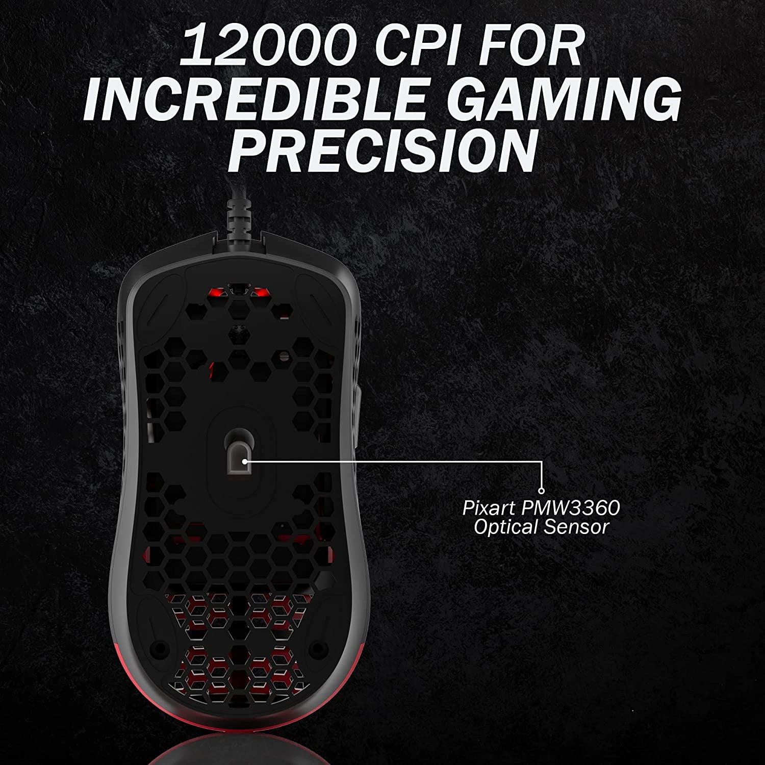 Mira M Ultra Lightweight RGB Gaming Mouse | Honeycomb Shell | 63 Grams | Max 12000 Cpi | USB Wired | 6 Programmable Buttons | On-Board Memory | anti Slip Grips